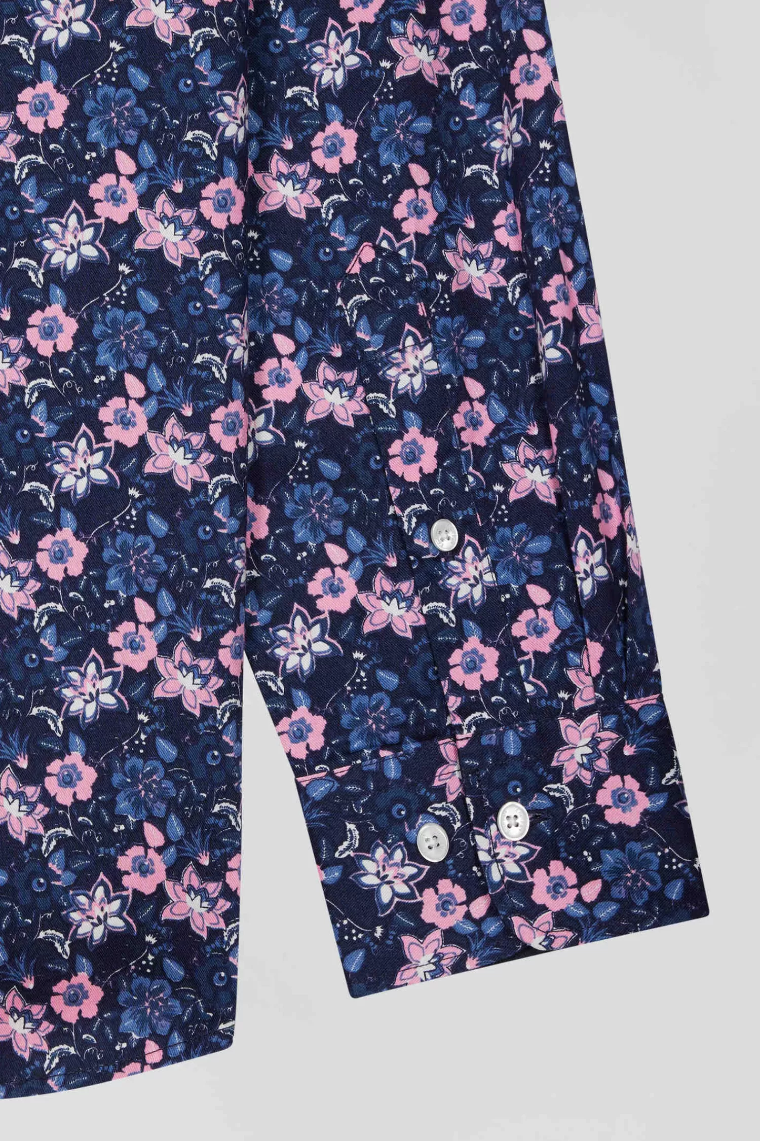 Eden Park Regular navy blue cotton twill shirt with micro floral print< Shirts