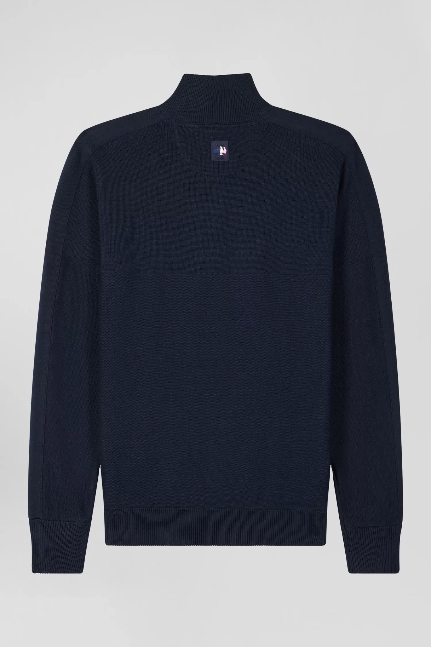Eden Park Regular navy blue cotton zipped cardigan with XV de France rubber badge and tricolour details< Cardigans