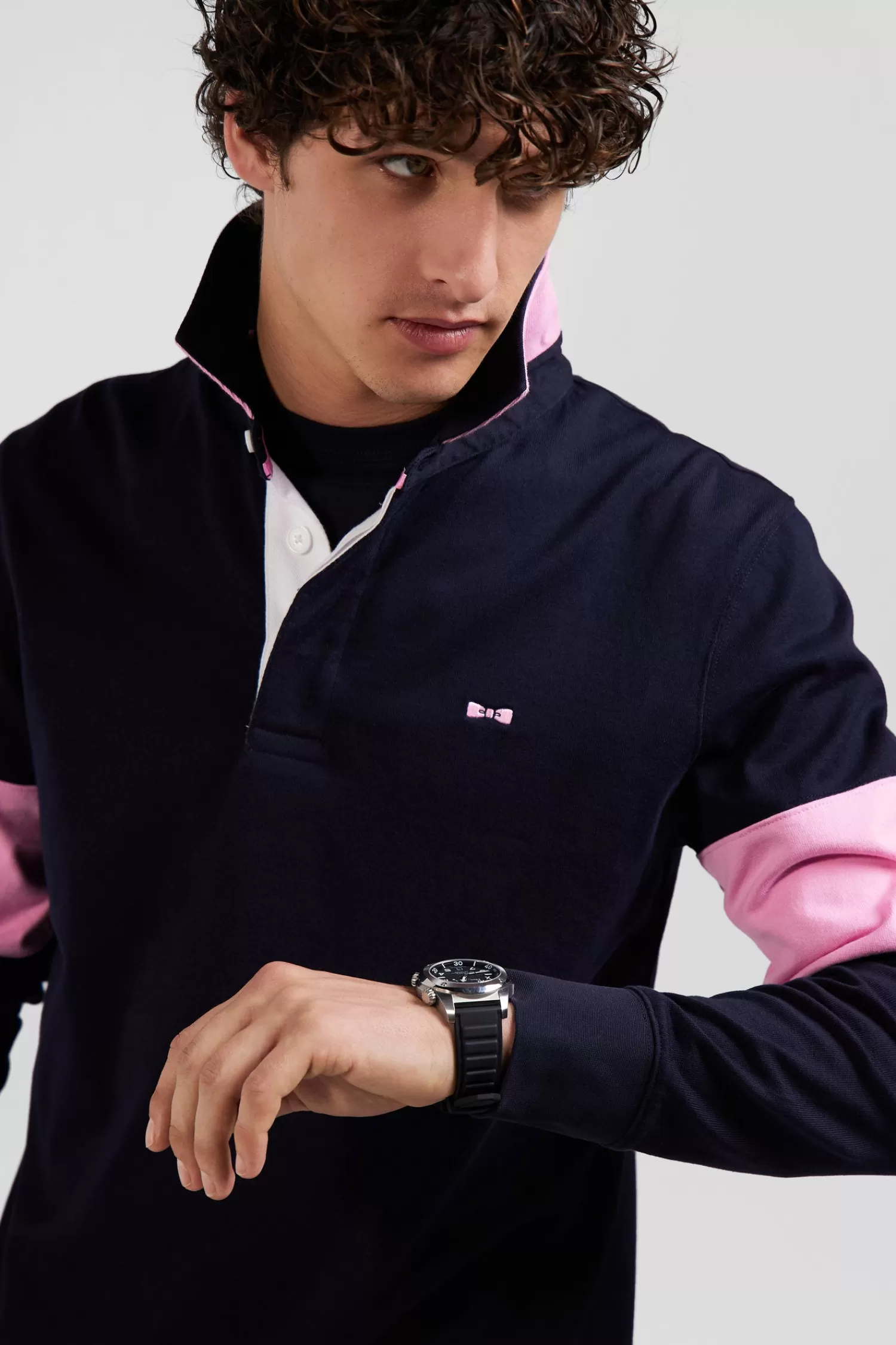 Eden Park Regular navy blue long-sleeved cotton rugby shirt with bow tie embroidery< Rugby Shirts