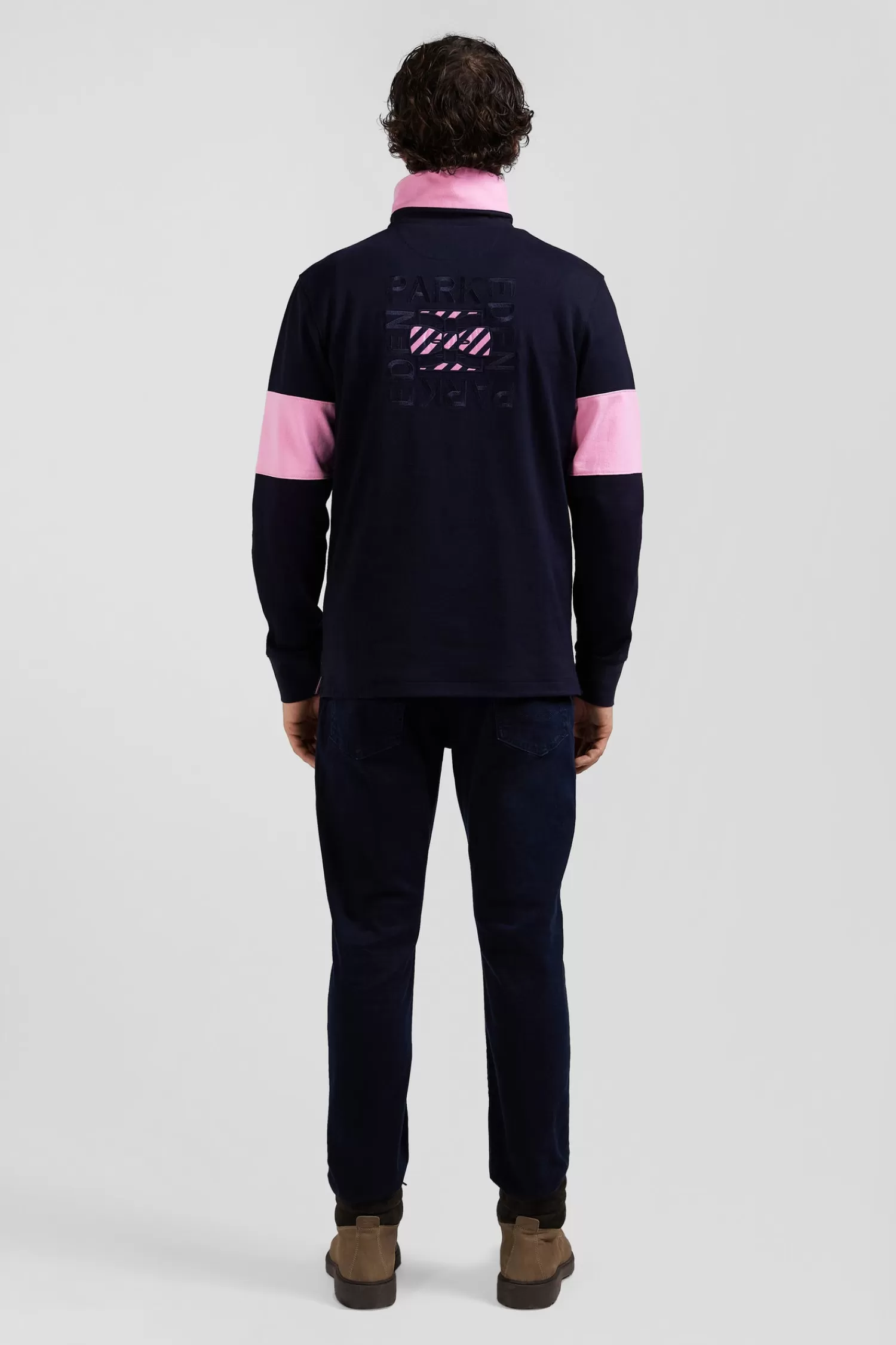 Eden Park Regular navy blue long-sleeved cotton rugby shirt with bow tie embroidery< Rugby Shirts
