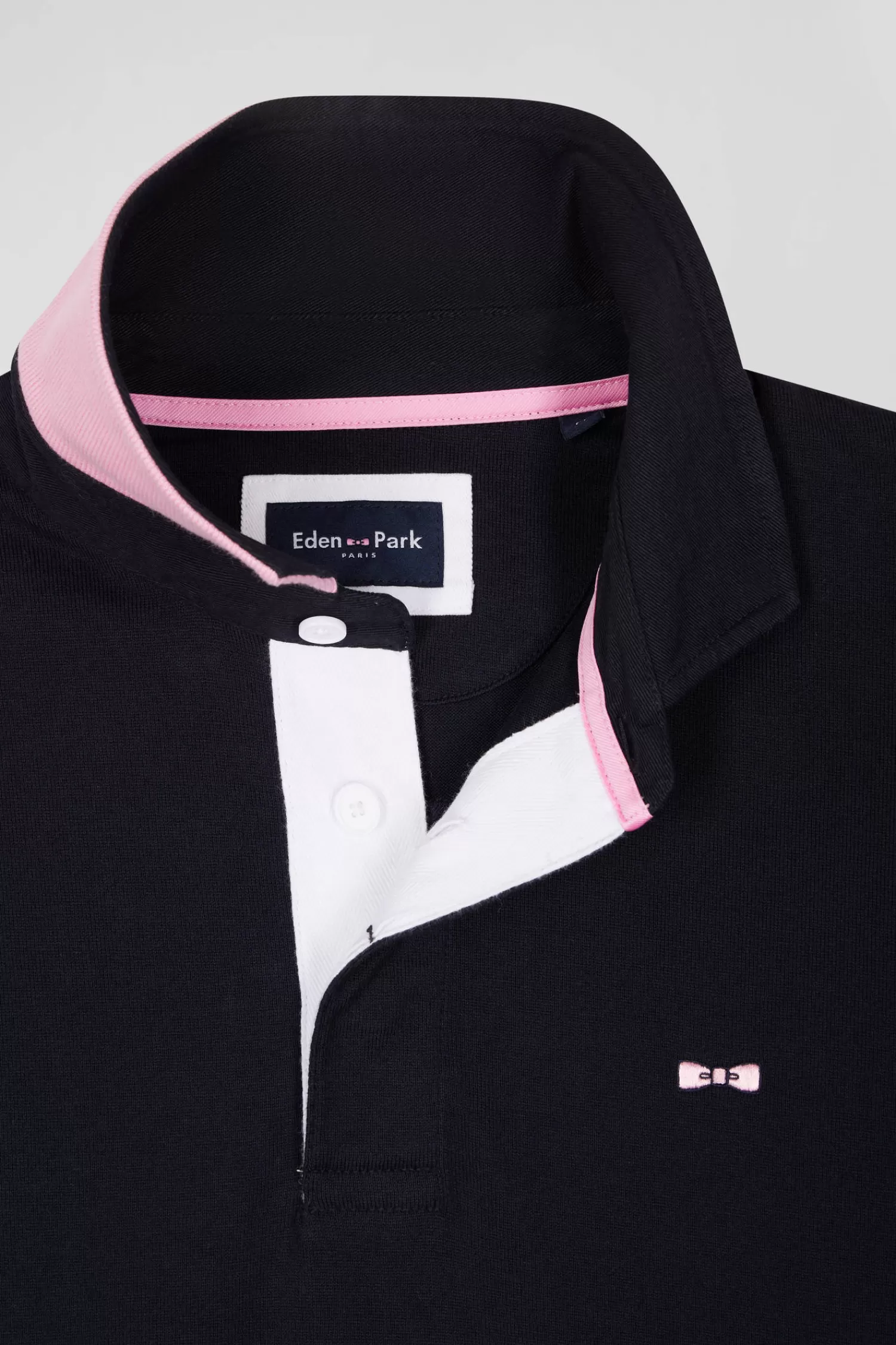 Eden Park Regular navy blue long-sleeved cotton rugby shirt with bow tie embroidery< Rugby Shirts
