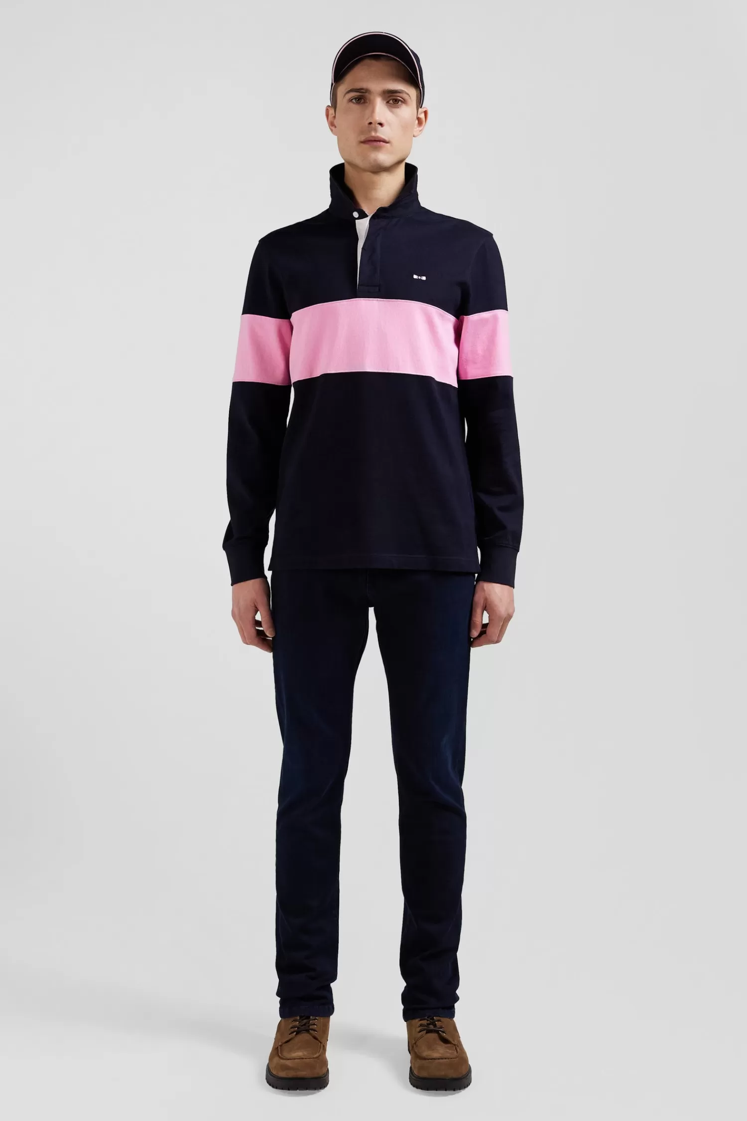 Eden Park Regular navy blue long-sleeved cotton rugby shirt with N°10 embroidery< Rugby Shirts