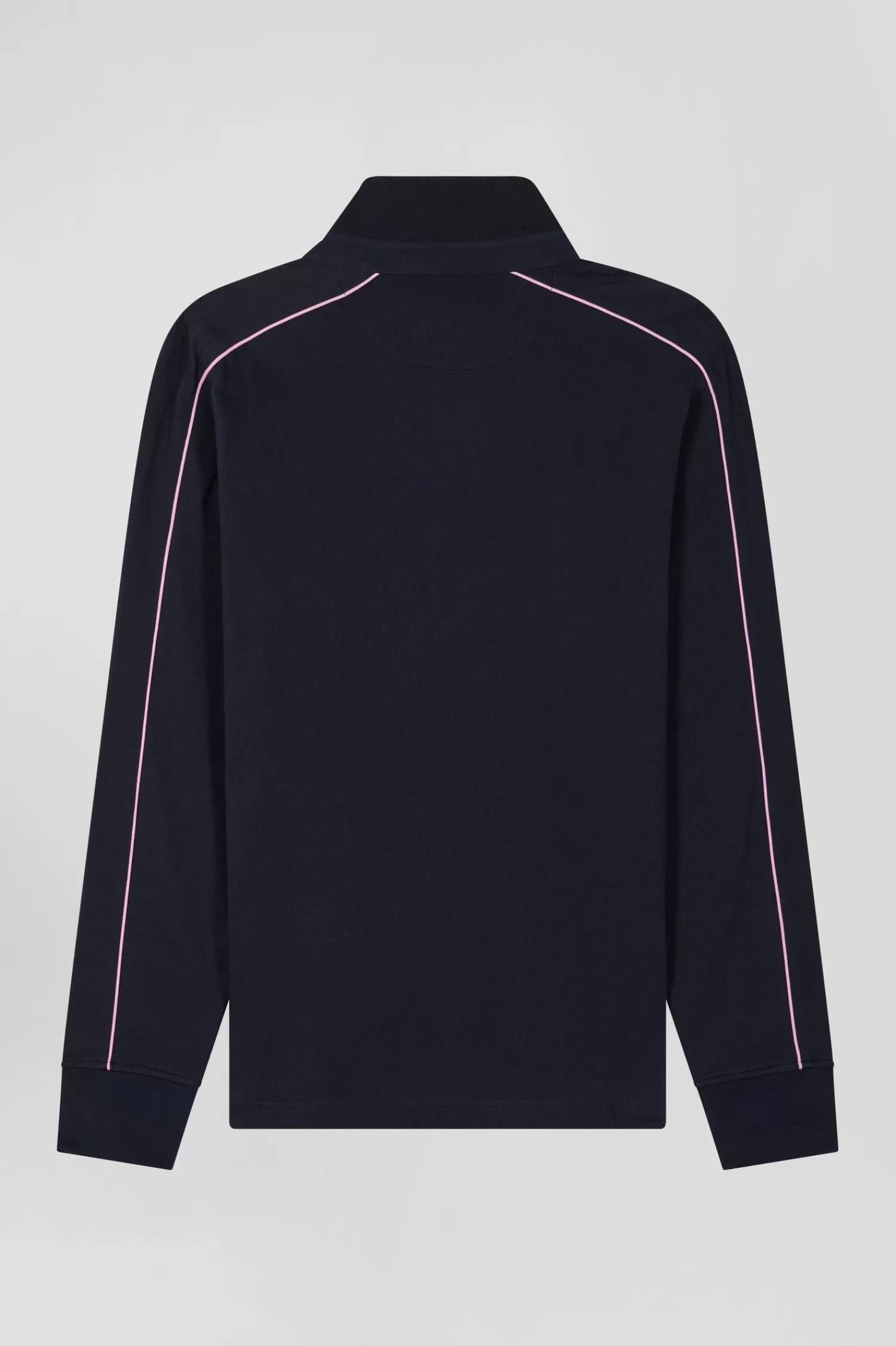Eden Park Regular navy blue long-sleeved cotton rugby shirt with pink piping< Rugby Shirts