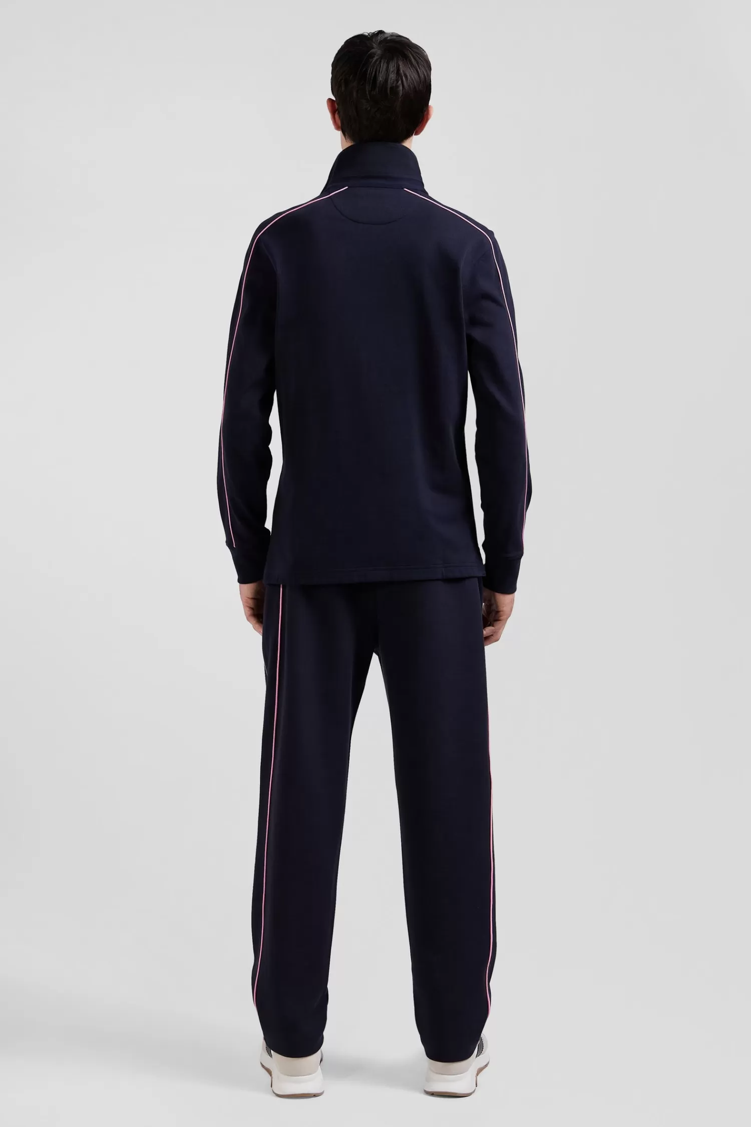 Eden Park Regular navy blue long-sleeved cotton rugby shirt with pink piping< Rugby Shirts
