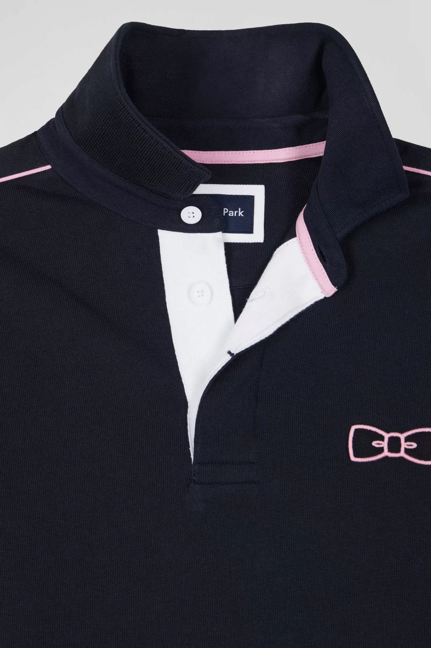 Eden Park Regular navy blue long-sleeved cotton rugby shirt with pink piping< Rugby Shirts