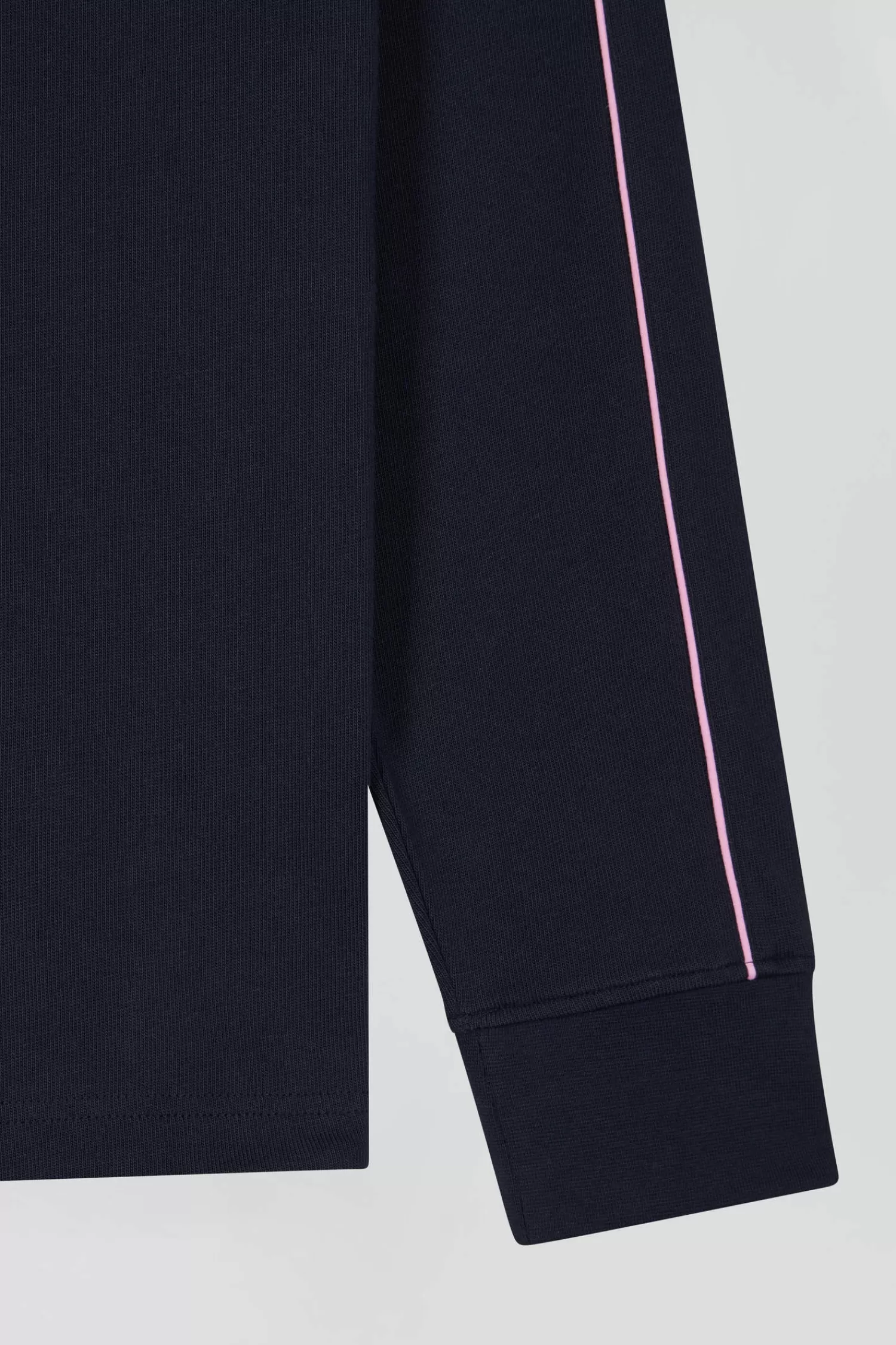 Eden Park Regular navy blue long-sleeved cotton rugby shirt with pink piping< Rugby Shirts