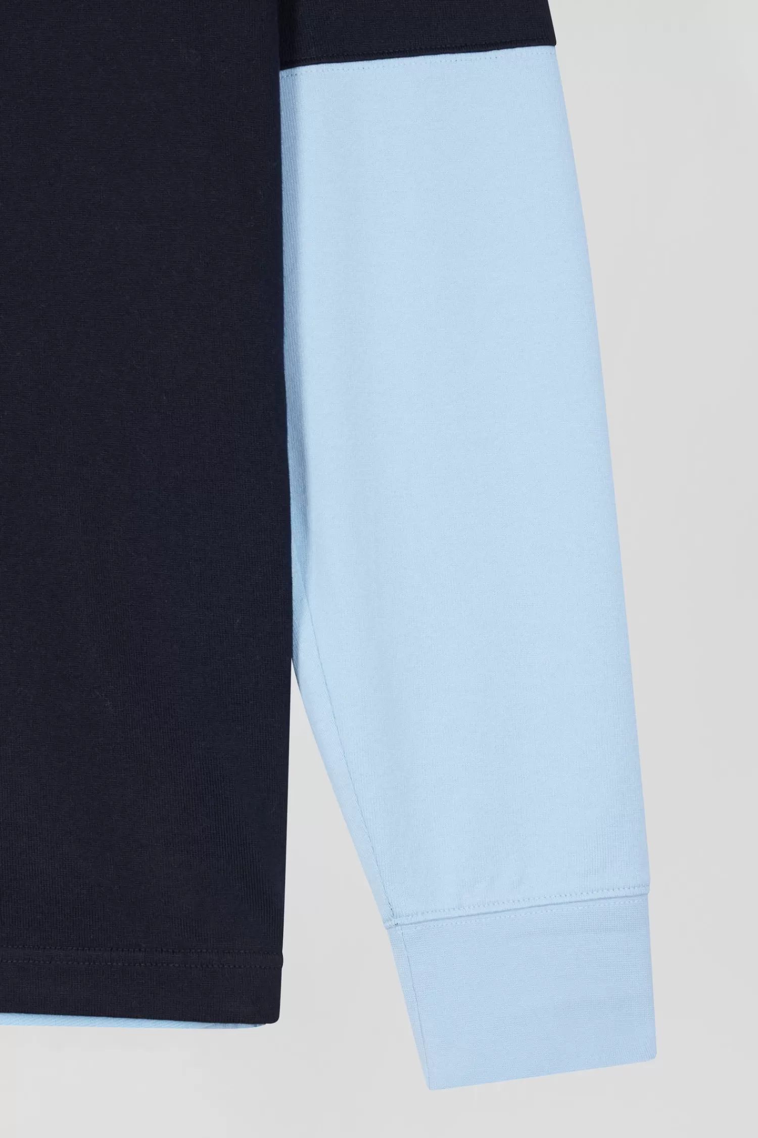 Eden Park Regular navy blue long-sleeved cotton rugby shirt with tie fabric patchwork< Rugby Shirts