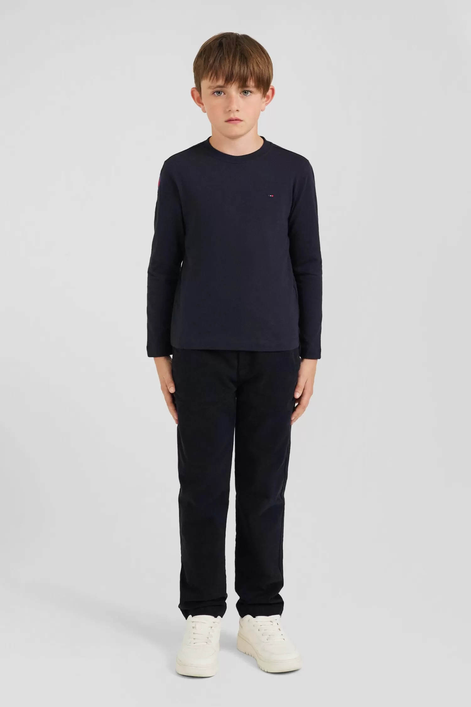 Eden Park Regular navy blue long-sleeved cotton T-shirt with XV de France embroidery<Kids Kids
