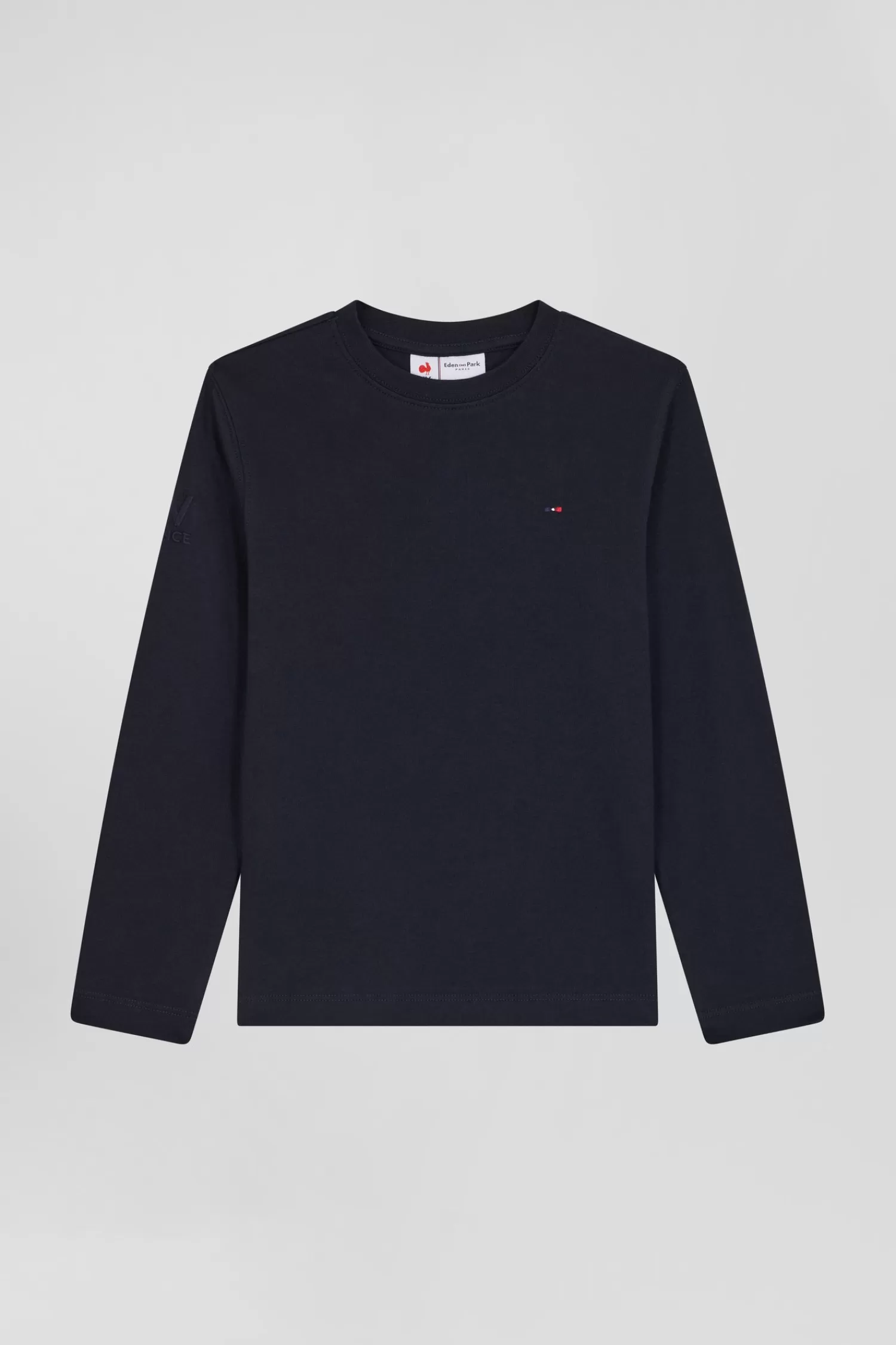 Eden Park Regular navy blue long-sleeved cotton T-shirt with XV de France embroidery<Kids Kids