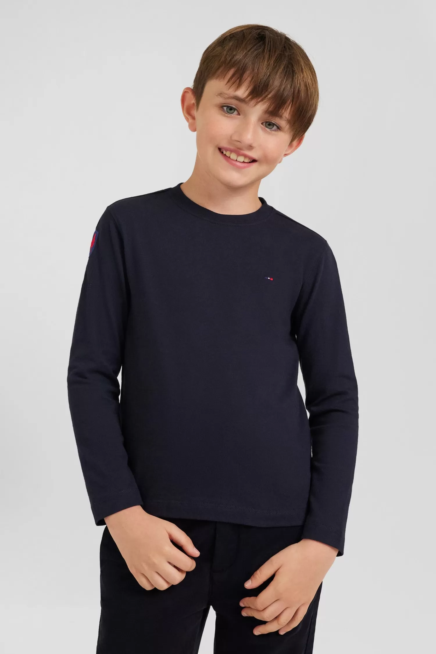 Eden Park Regular navy blue long-sleeved cotton T-shirt with XV de France embroidery<Kids Kids