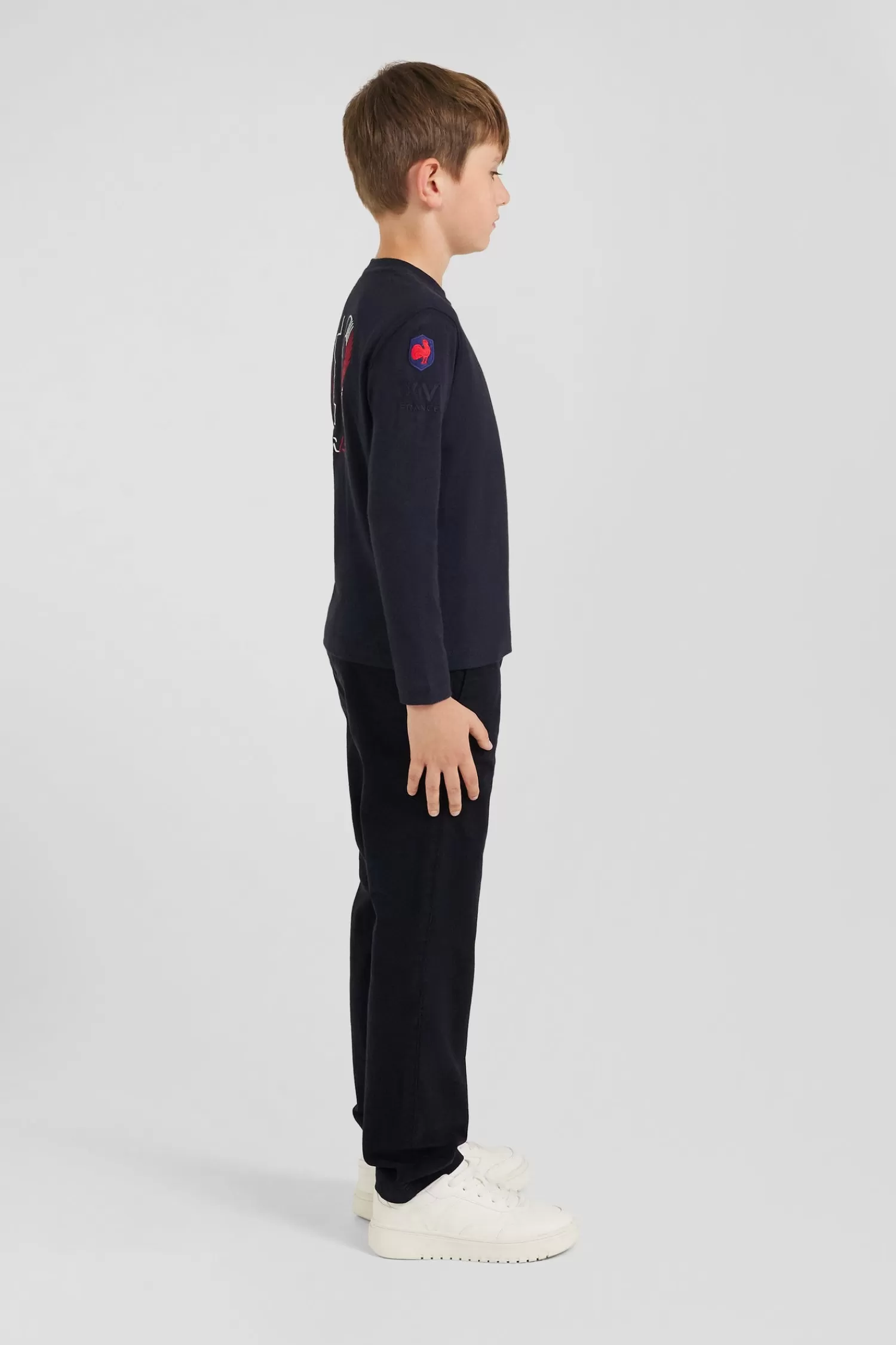 Eden Park Regular navy blue long-sleeved cotton T-shirt with XV de France embroidery<Kids Kids
