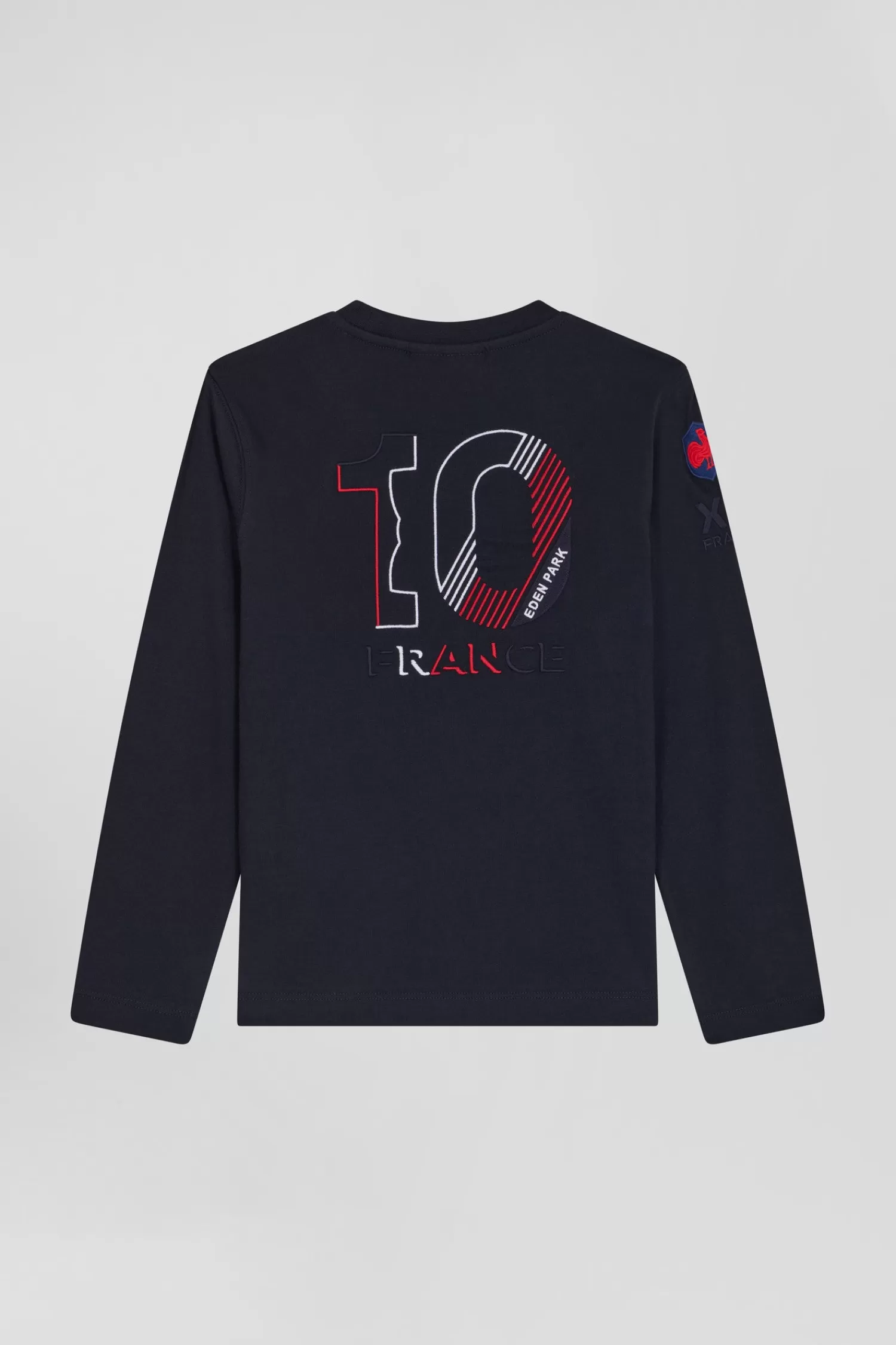 Eden Park Regular navy blue long-sleeved cotton T-shirt with XV de France embroidery<Kids Kids