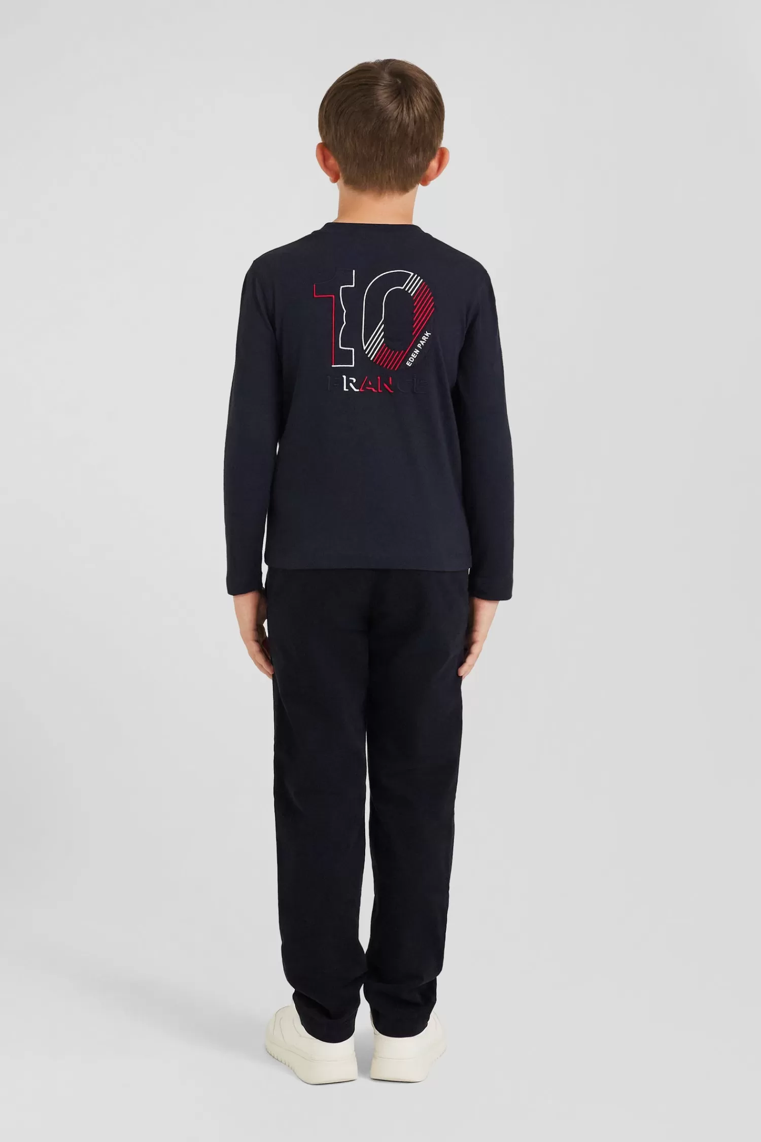 Eden Park Regular navy blue long-sleeved cotton T-shirt with XV de France embroidery<Kids Kids