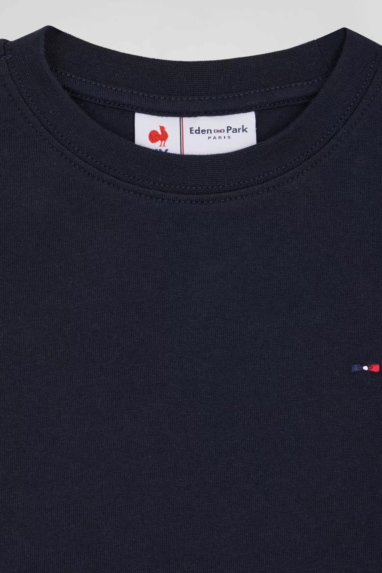 Eden Park Regular navy blue long-sleeved cotton T-shirt with XV de France embroidery<Kids Kids