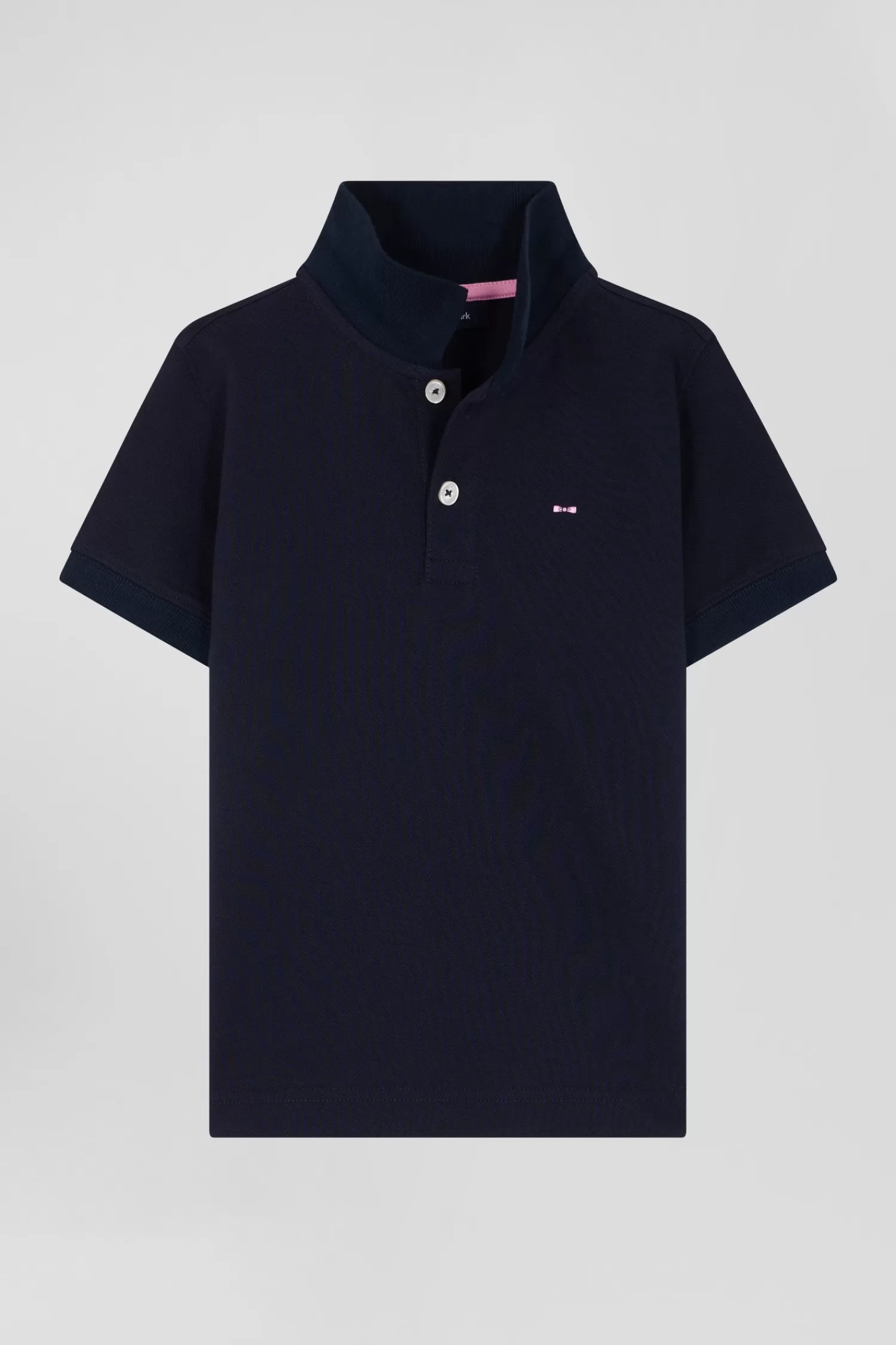 Eden Park Regular navy blue short-sleeved cotton piqué polo shirt with back bow tie embroidery<Kids Kids