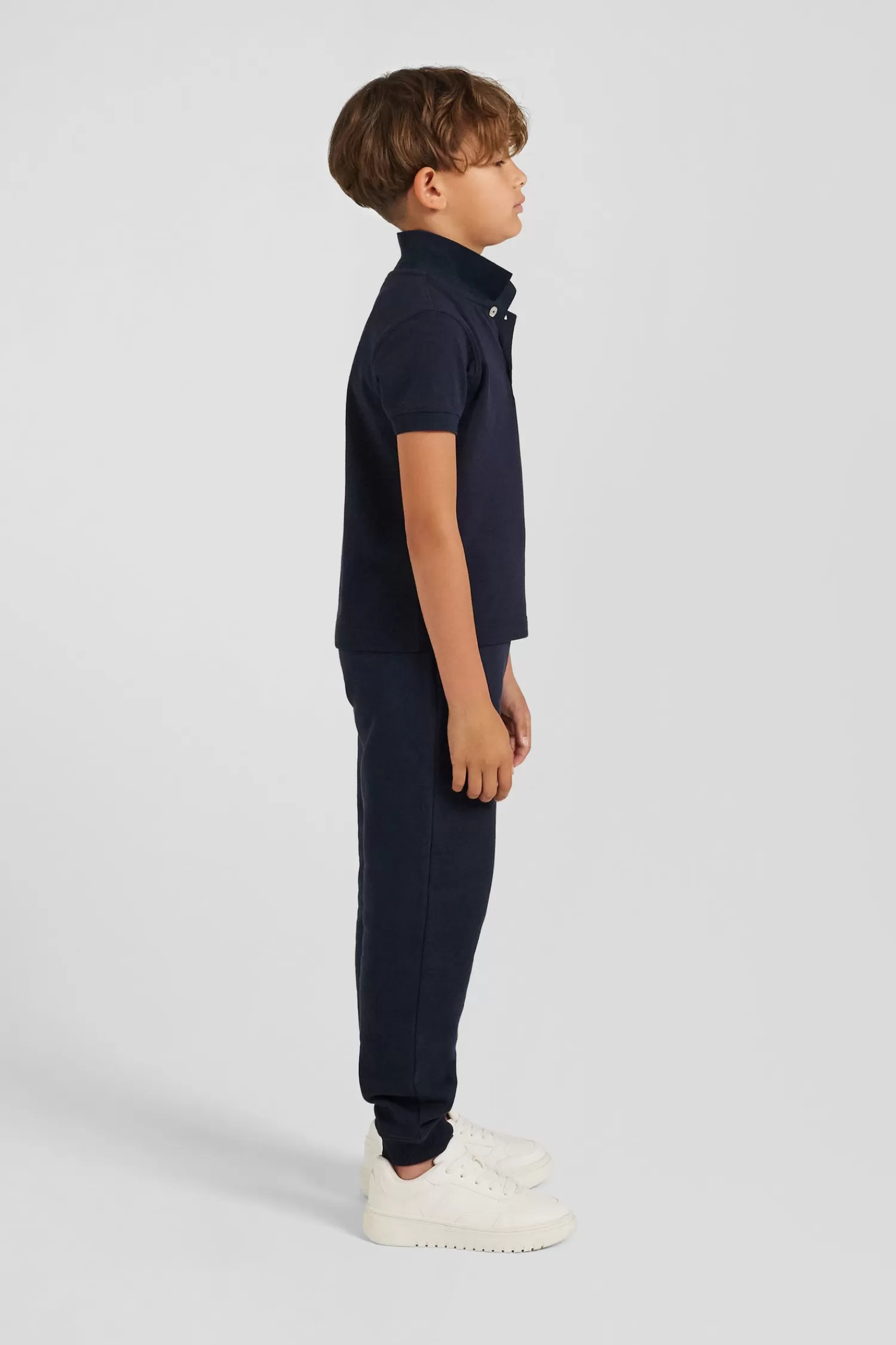 Eden Park Regular navy blue short-sleeved cotton piqué polo shirt with back bow tie embroidery<Kids Kids