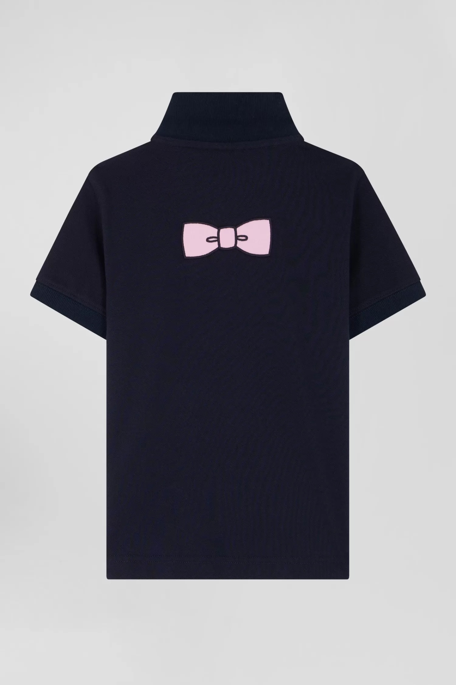 Eden Park Regular navy blue short-sleeved cotton piqué polo shirt with back bow tie embroidery<Kids Kids