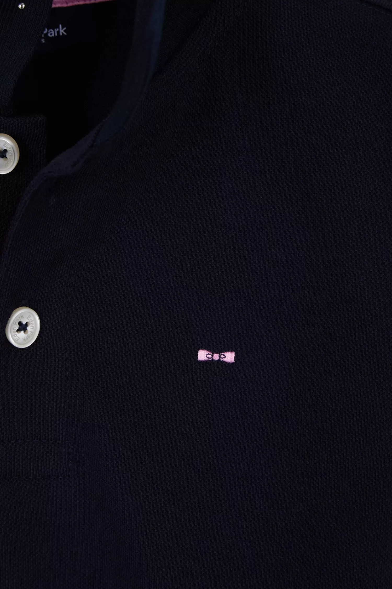 Eden Park Regular navy blue short-sleeved cotton piqué polo shirt with back bow tie embroidery<Kids Kids