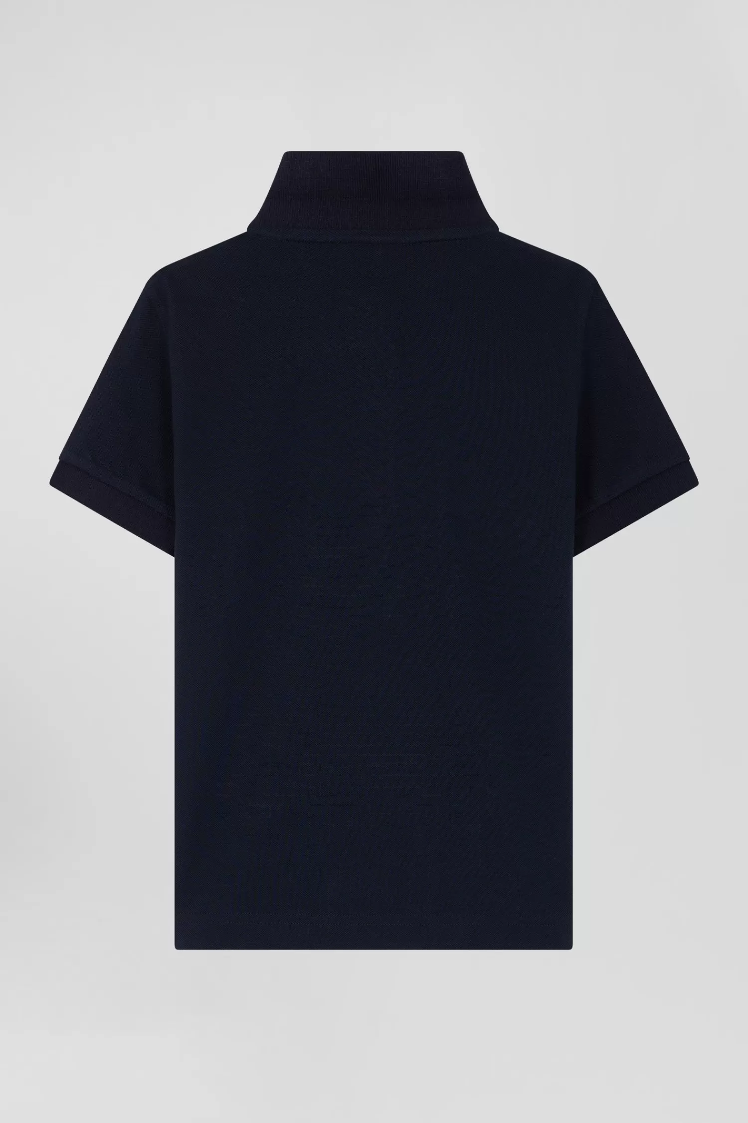 Eden Park Regular navy blue short-sleeved cotton piqué polo shirt with jacquard collar<Kids Kids