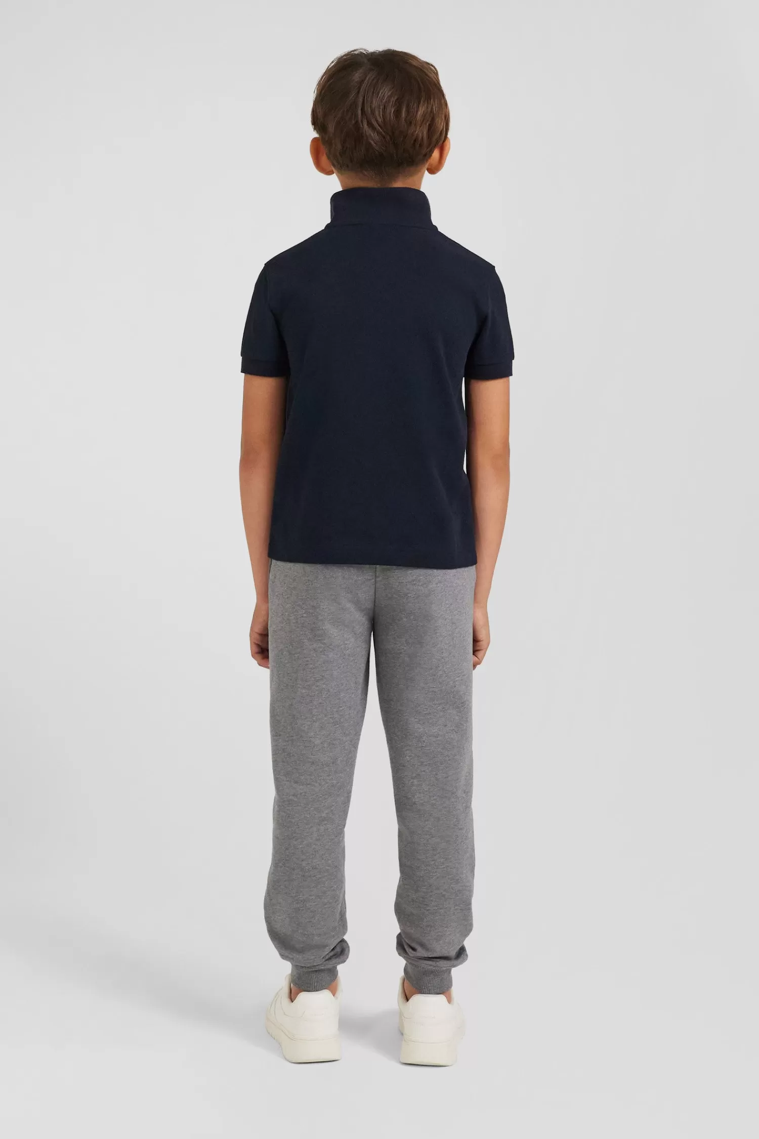 Eden Park Regular navy blue short-sleeved cotton piqué polo shirt with jacquard collar<Kids Kids