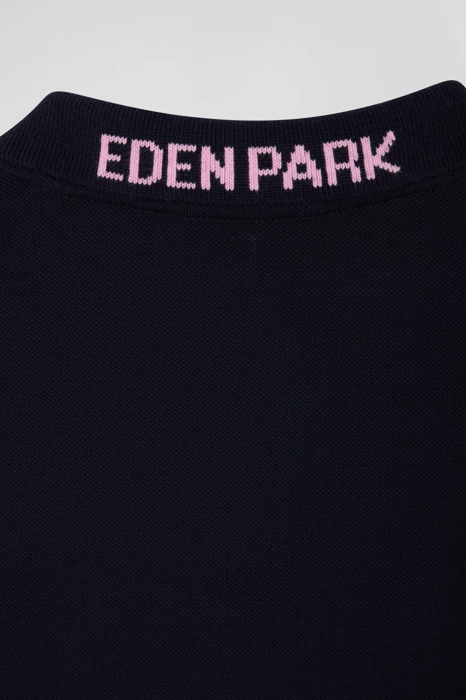Eden Park Regular navy blue short-sleeved cotton piqué polo shirt with jacquard collar<Kids Kids