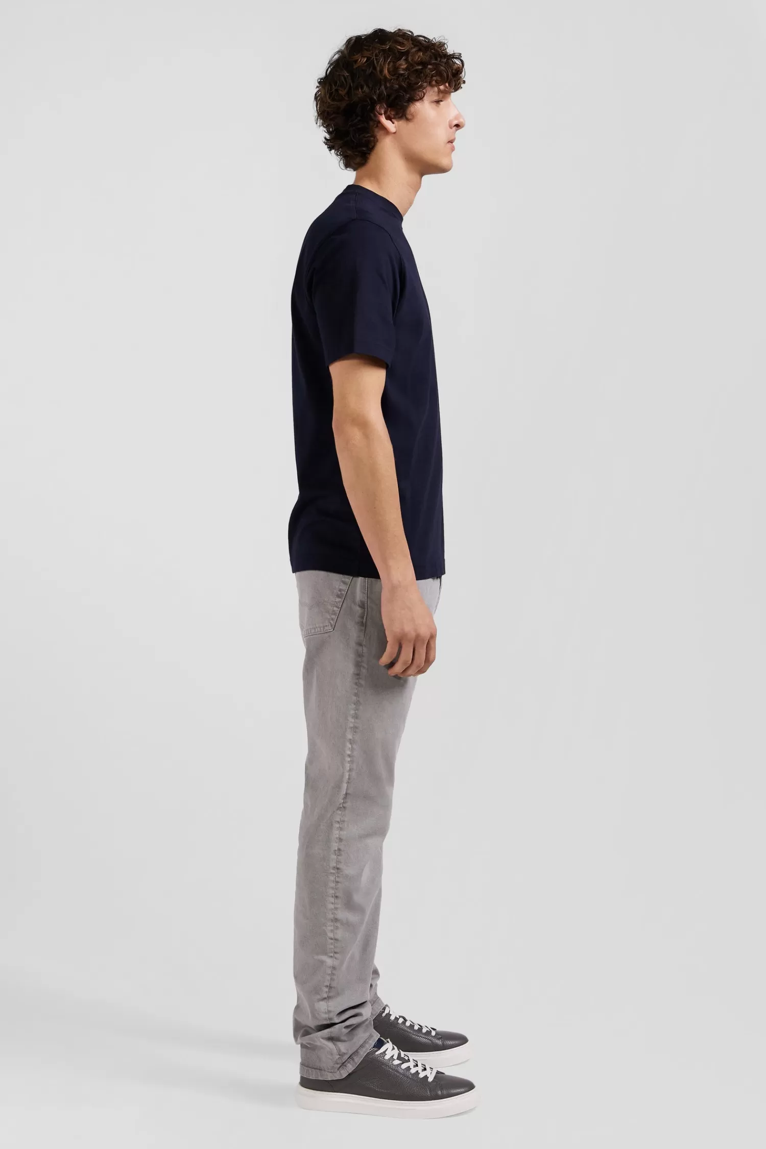 Eden Park Regular navy blue short-sleeved cotton T-shirt with tie patchwork emblem< T-shirts
