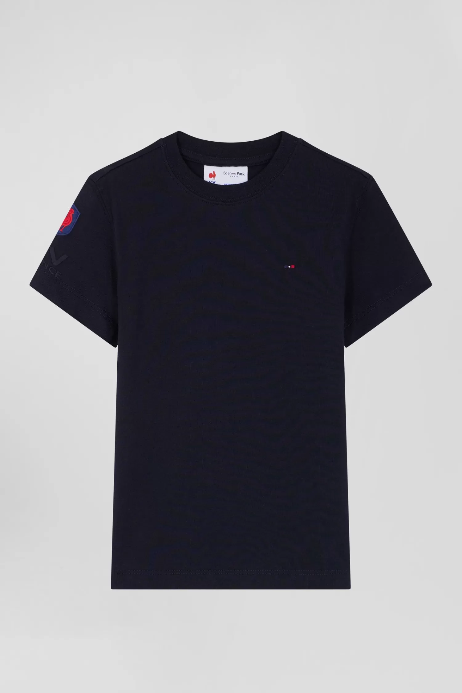 Eden Park Regular navy blue short-sleeved cotton T-shirt with XV de France embroidery<Kids Kids