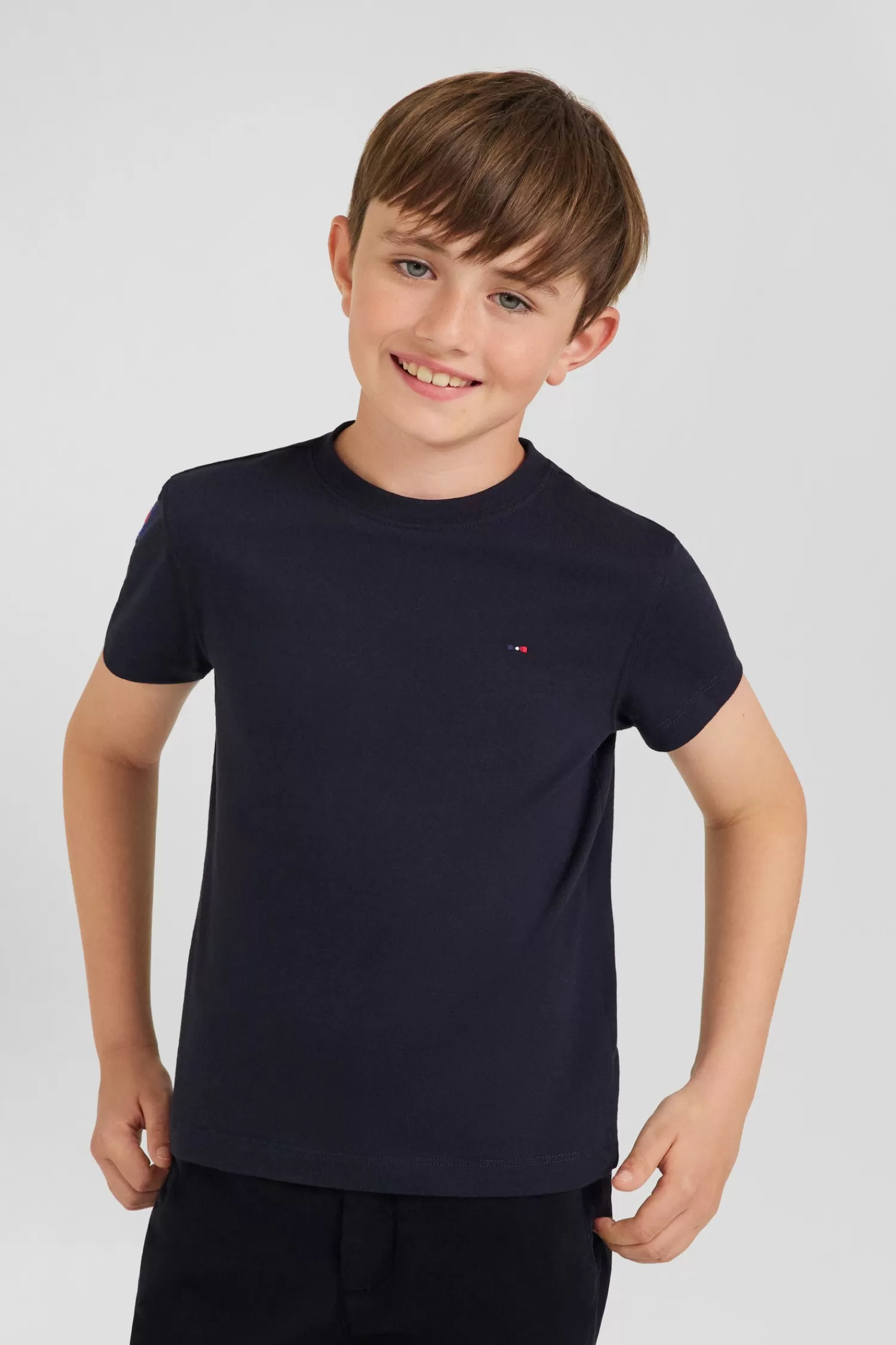 Eden Park Regular navy blue short-sleeved cotton T-shirt with XV de France embroidery<Kids Kids
