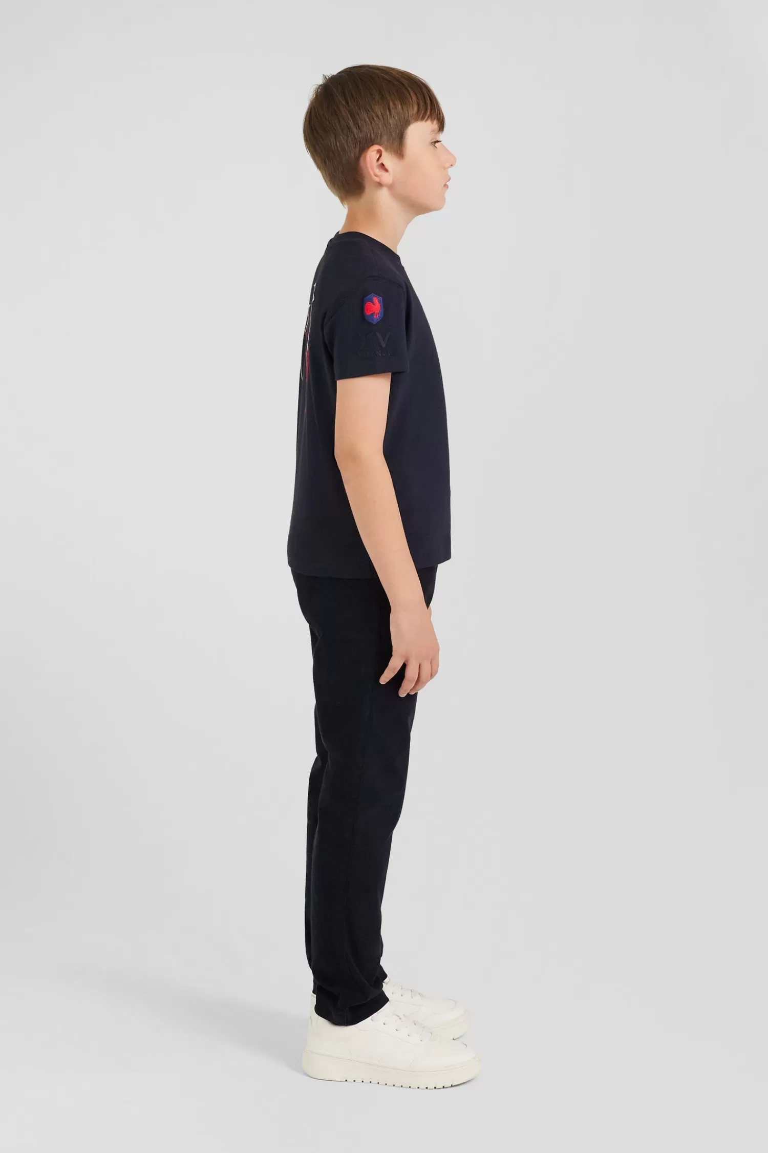 Eden Park Regular navy blue short-sleeved cotton T-shirt with XV de France embroidery<Kids Kids