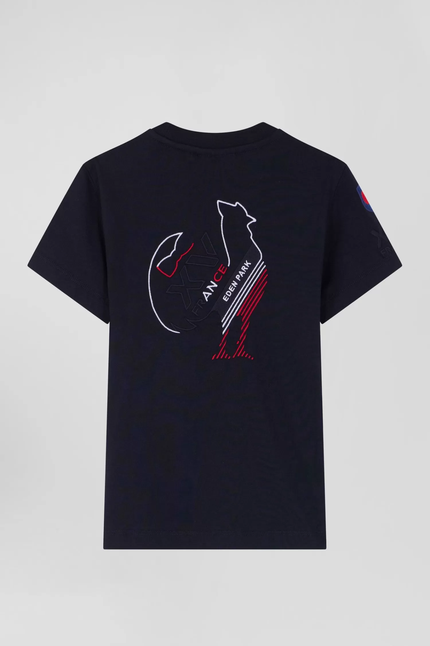 Eden Park Regular navy blue short-sleeved cotton T-shirt with XV de France embroidery<Kids Kids
