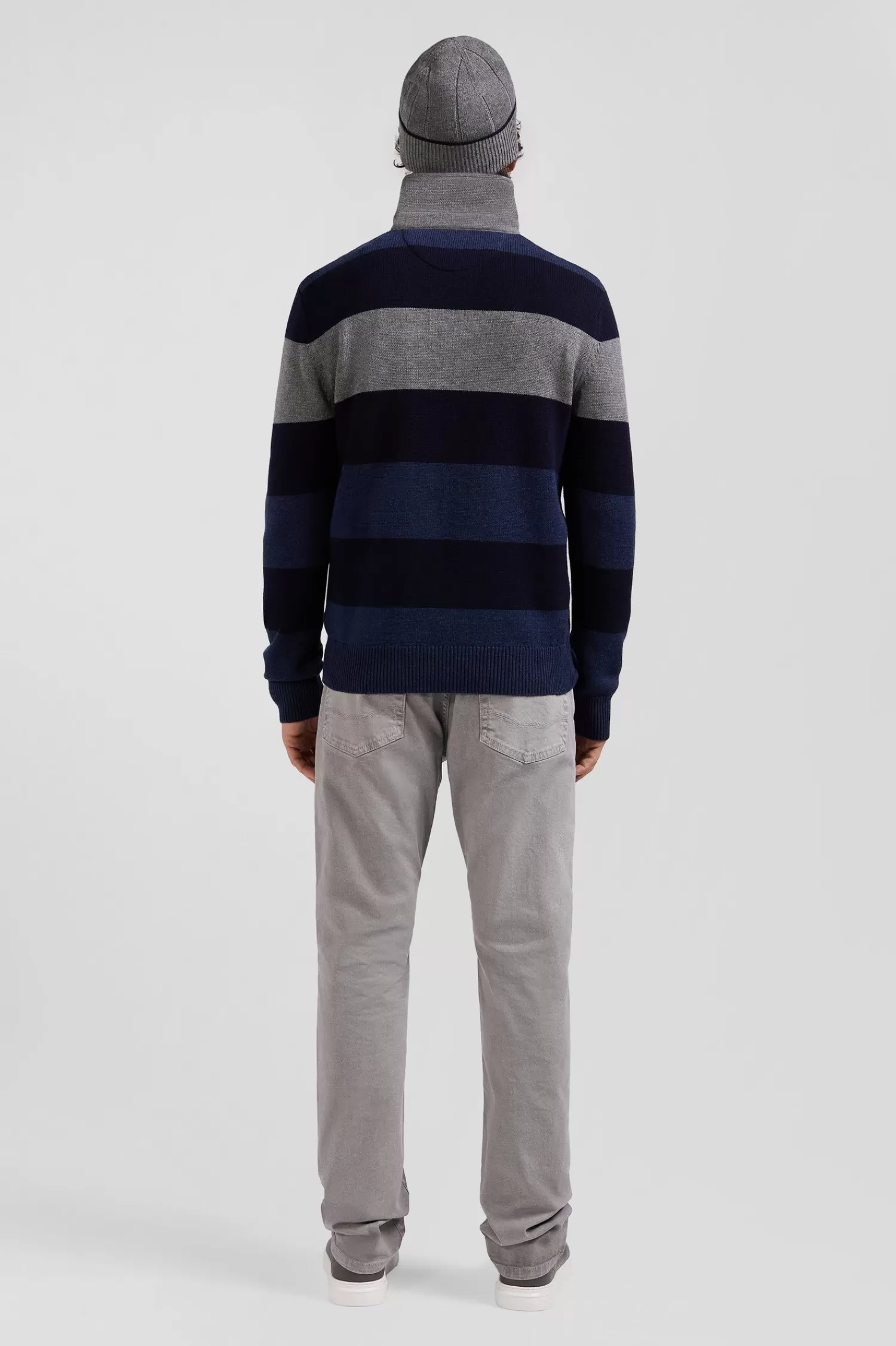Eden Park Regular navy blue striped wool and cotton jumper with rugby shirt collar< Sweaters