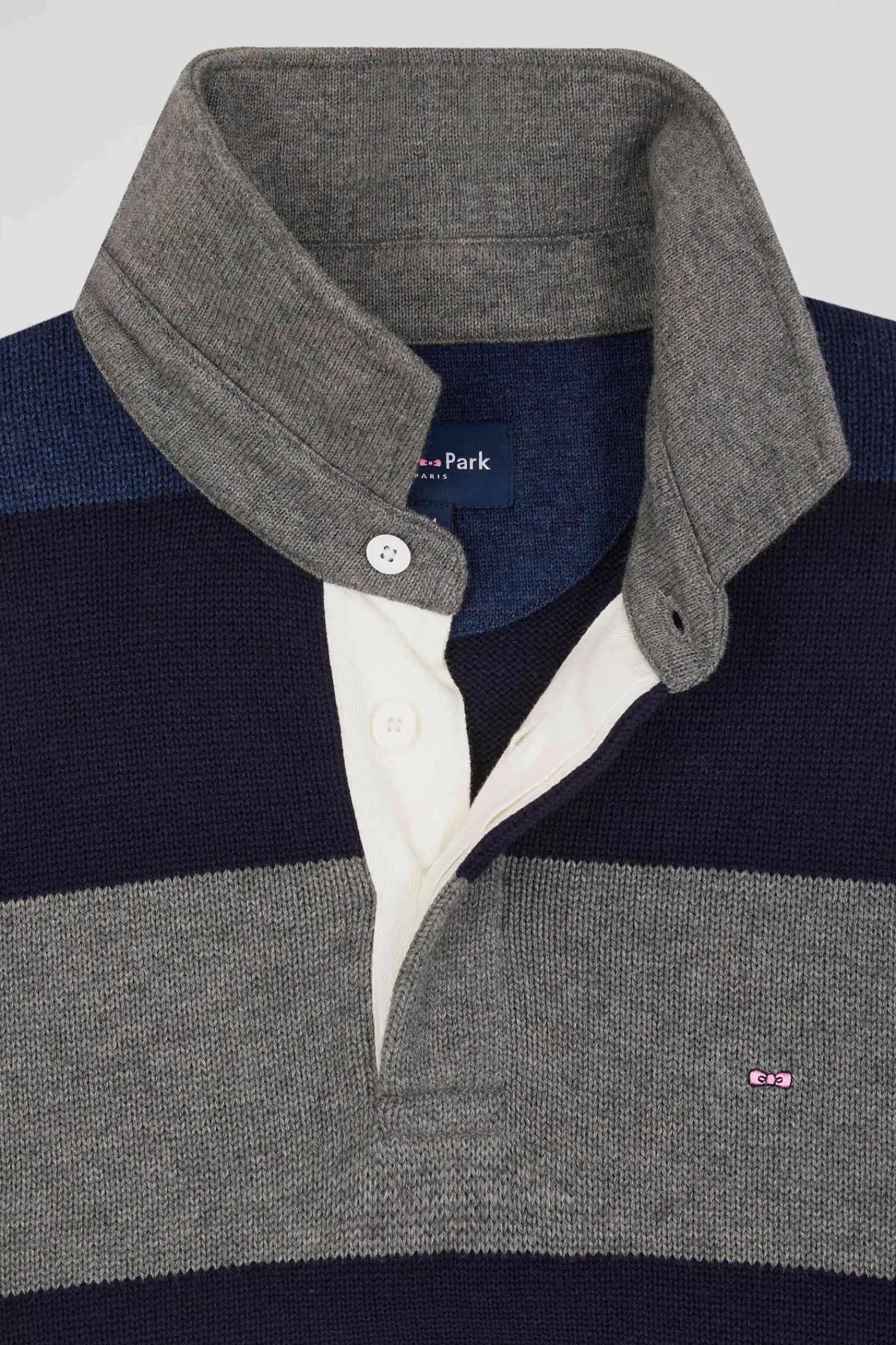 Eden Park Regular navy blue striped wool and cotton jumper with rugby shirt collar< Sweaters