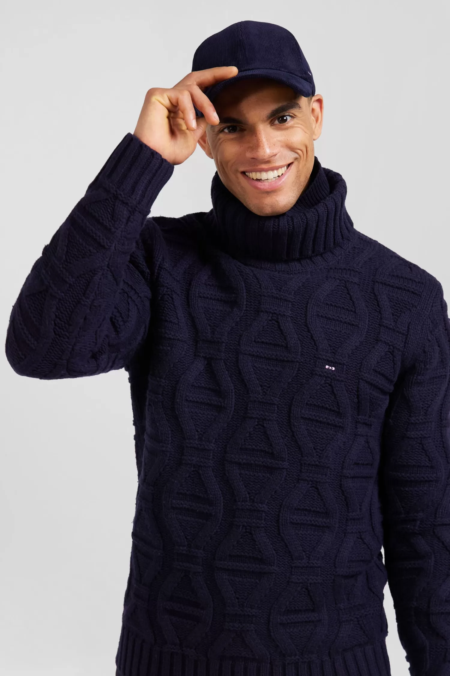 Eden Park Regular navy blue virgin wool and recycled polyamide turtleneck jumper with 3D knitting< Sweaters