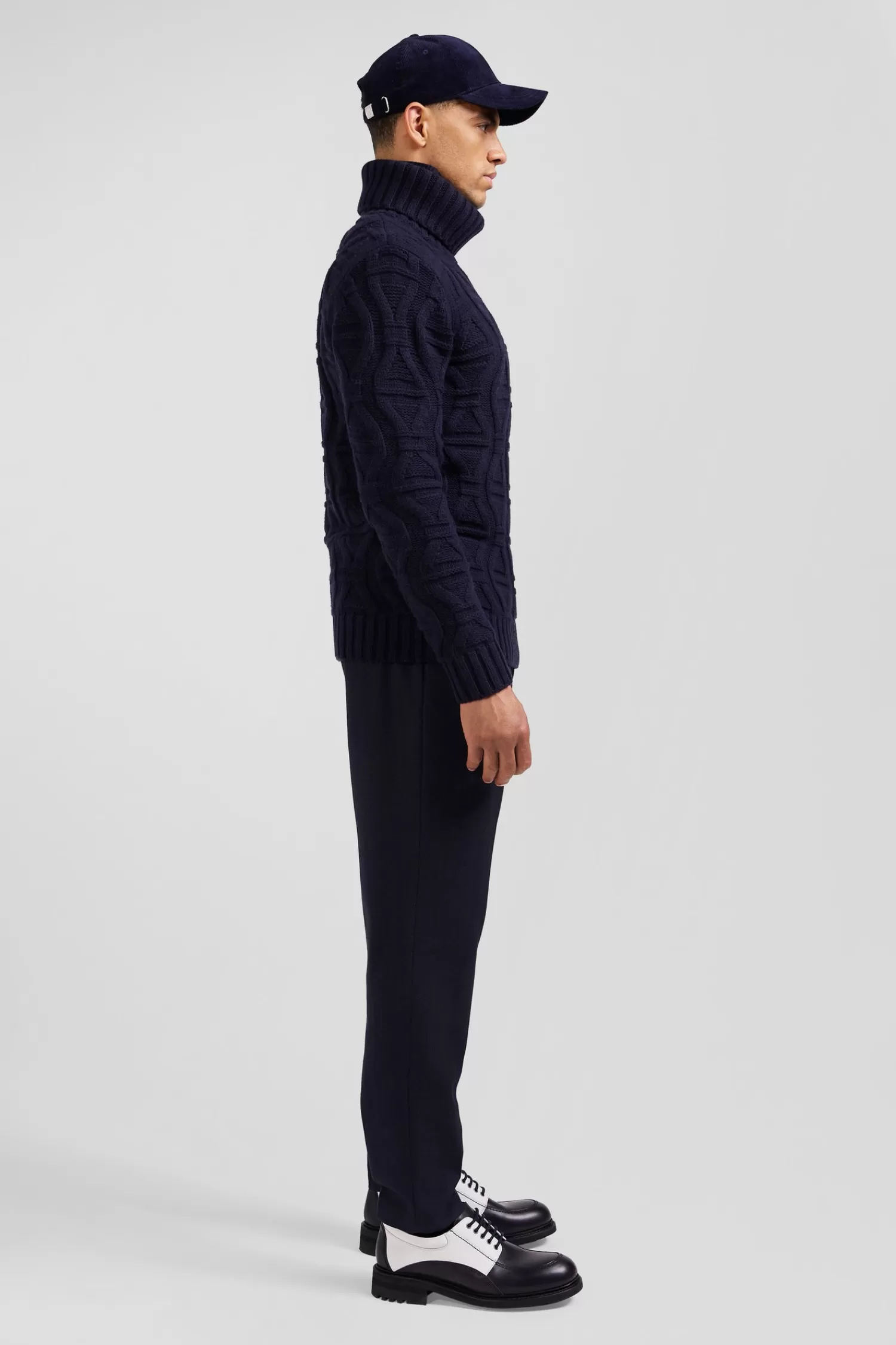 Eden Park Regular navy blue virgin wool and recycled polyamide turtleneck jumper with 3D knitting< Sweaters
