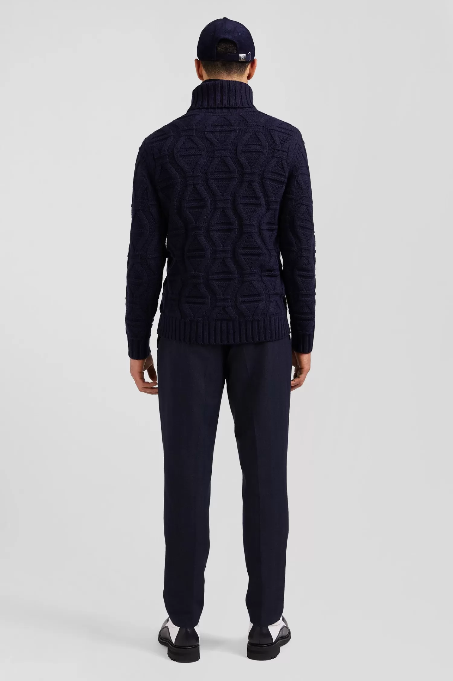 Eden Park Regular navy blue virgin wool and recycled polyamide turtleneck jumper with 3D knitting< Sweaters