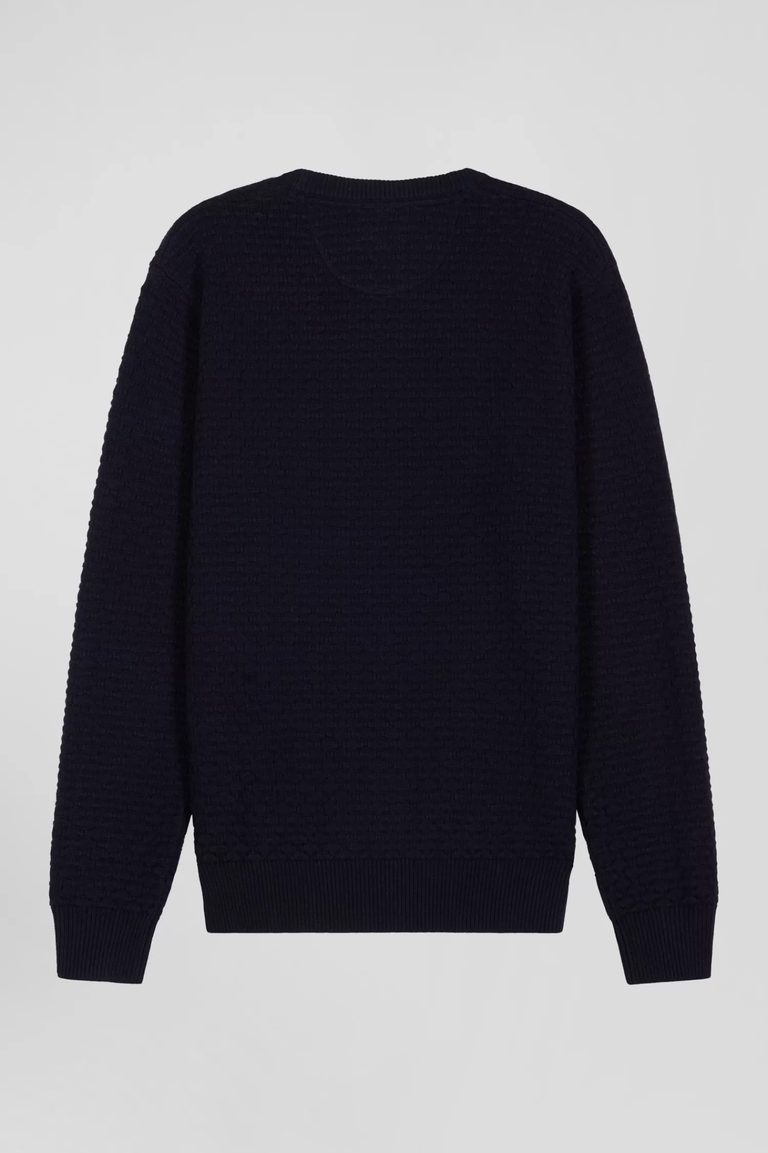 Eden Park Regular navy blue wool and cotton crew neck jumper with micro bow tie effect< Sweaters