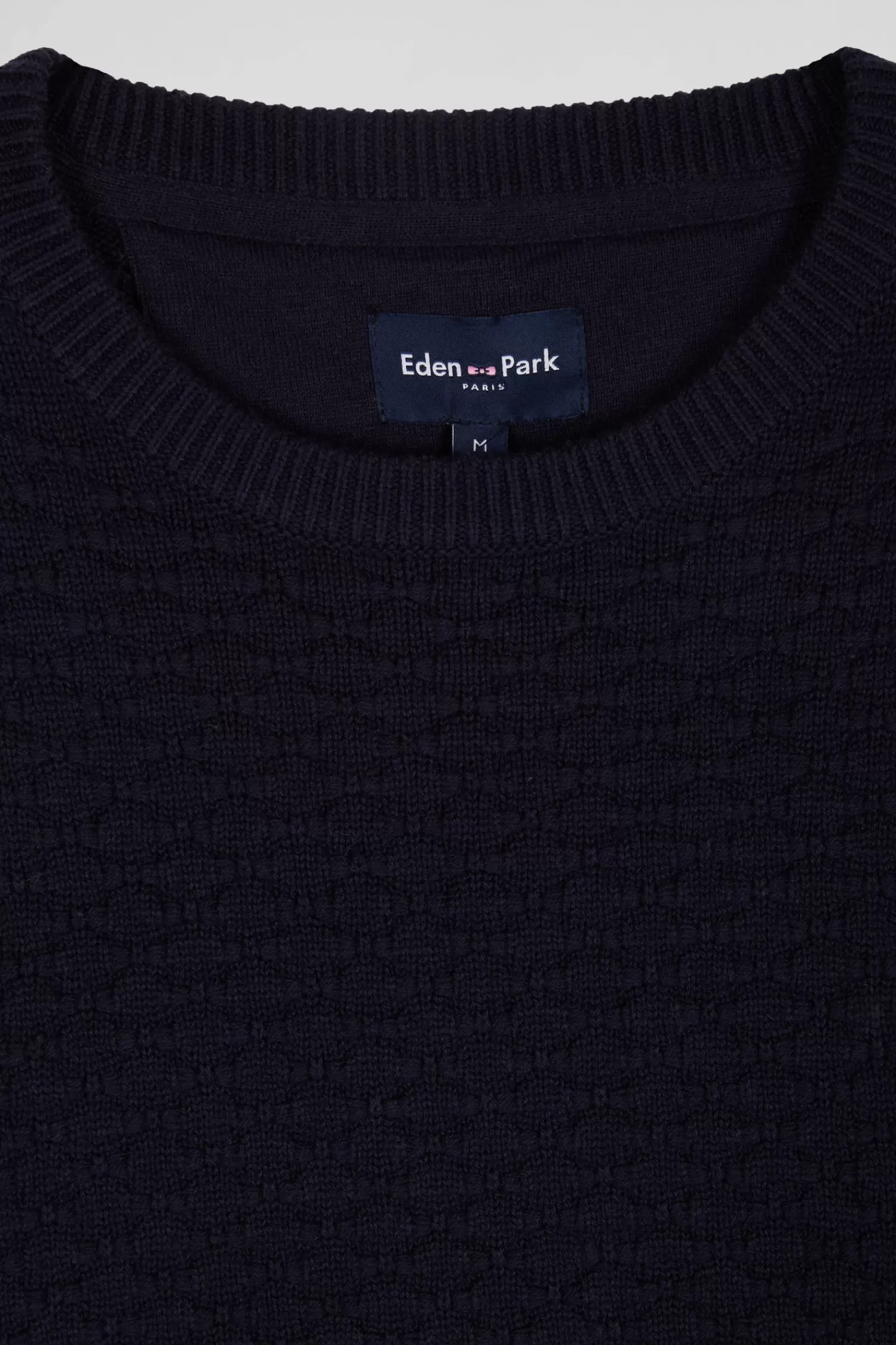 Eden Park Regular navy blue wool and cotton crew neck jumper with micro bow tie effect< Sweaters