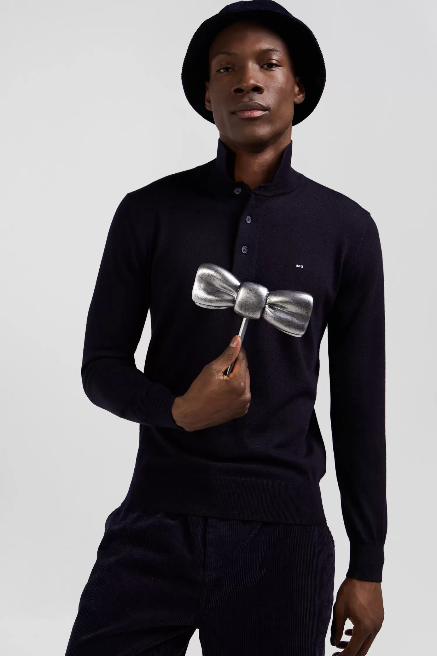 Eden Park Regular navy blue wool jersey jumper with rugby shirt collar< Sweaters