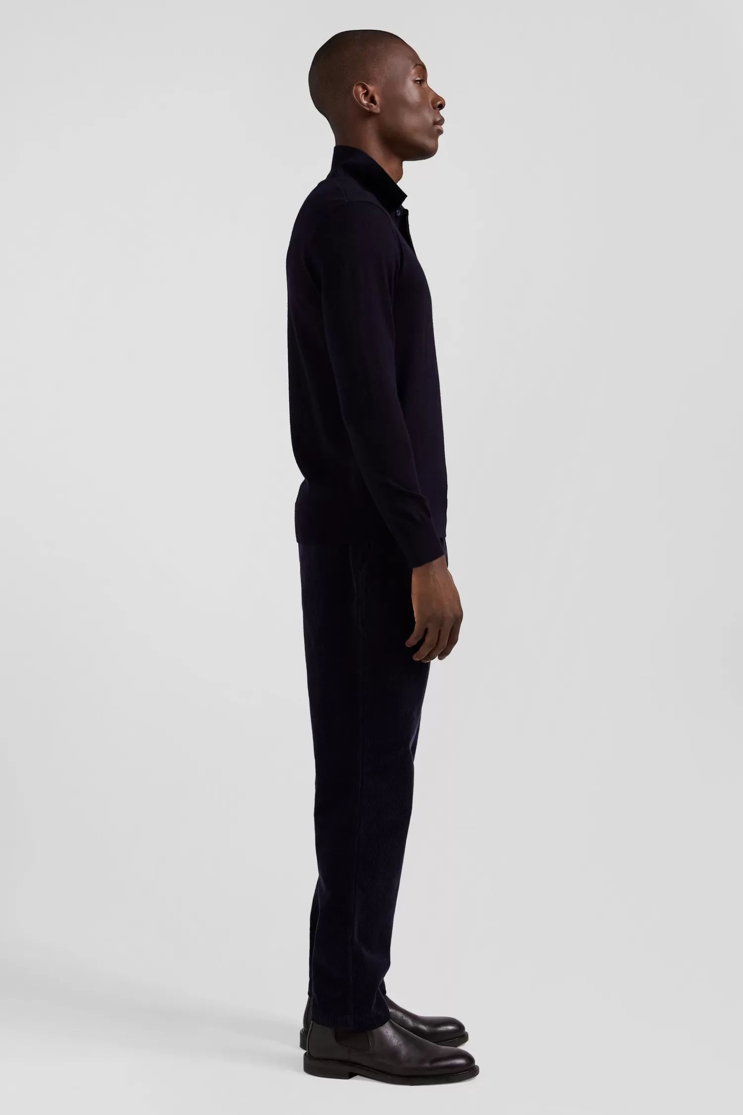Eden Park Regular navy blue wool jersey jumper with rugby shirt collar< Sweaters