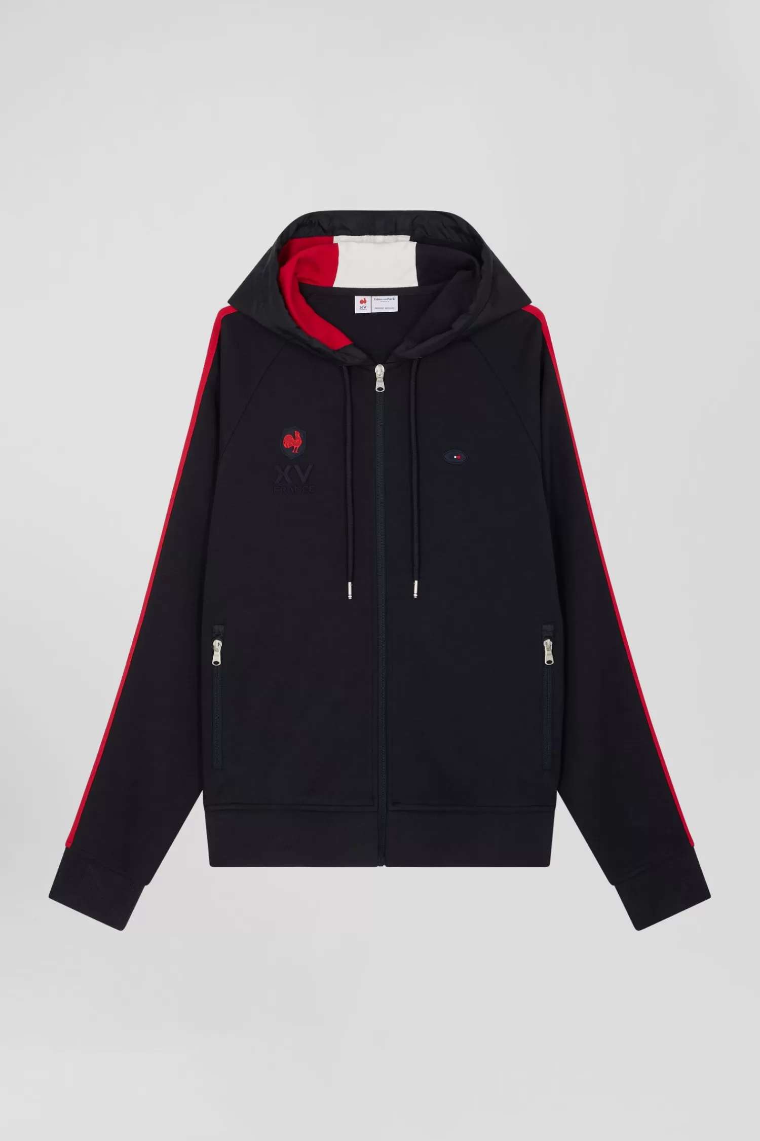 Eden Park Regular navy blue zipped XV de France cotton blend hoodie< Sweatshirts