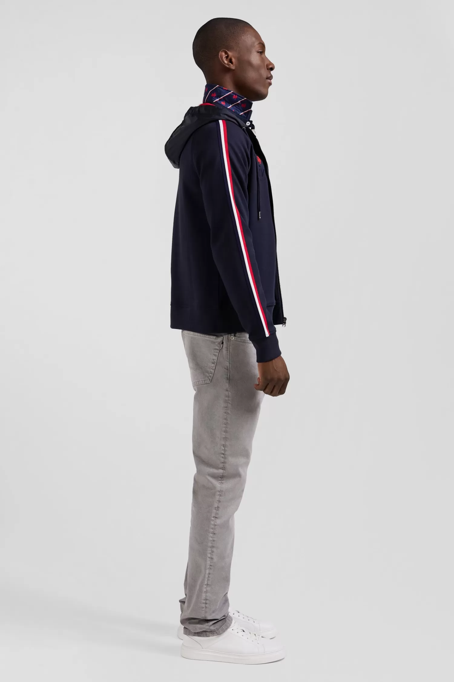 Eden Park Regular navy blue zipped XV de France cotton blend hoodie< Sweatshirts