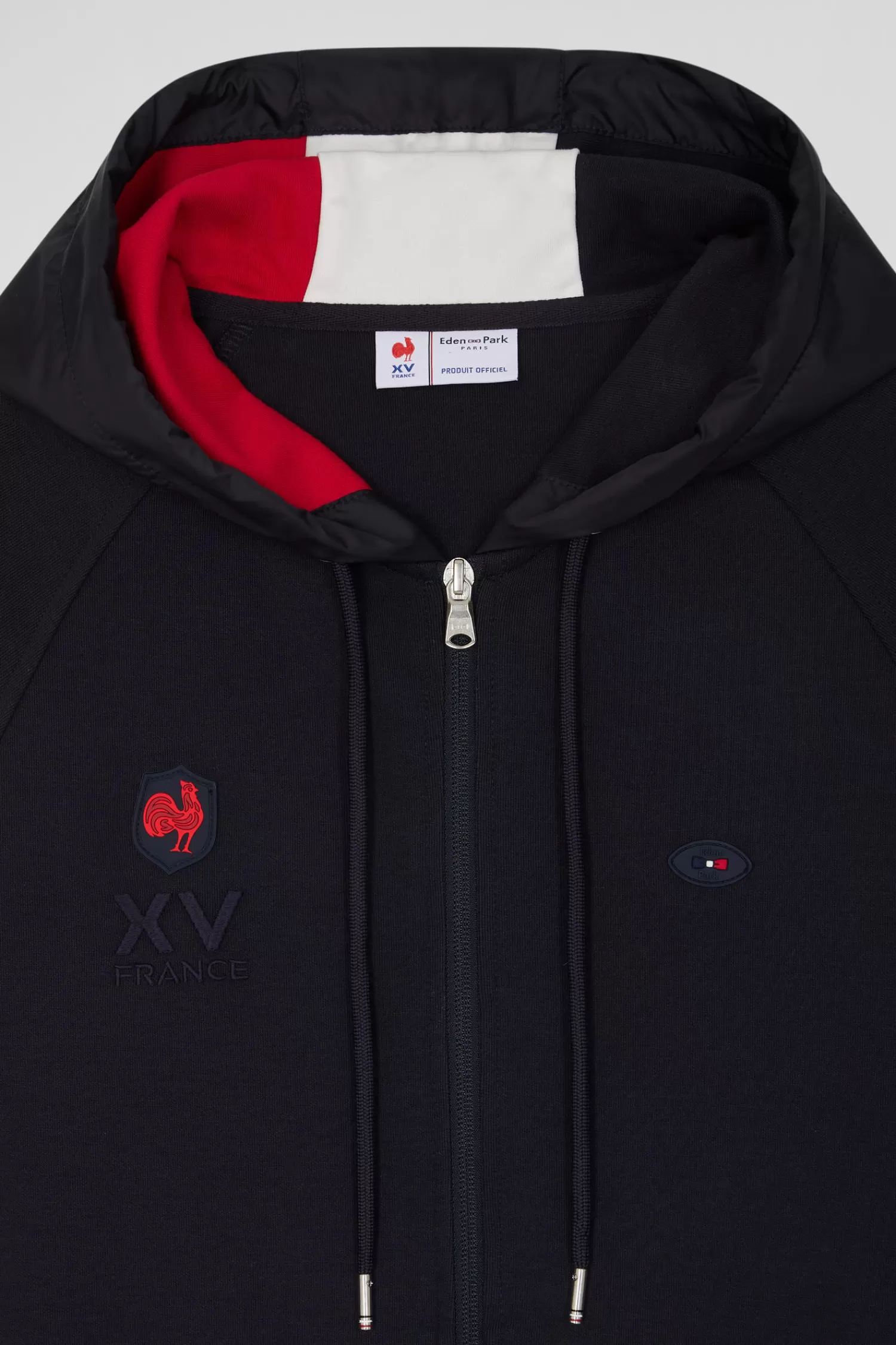 Eden Park Regular navy blue zipped XV de France cotton blend hoodie< Sweatshirts