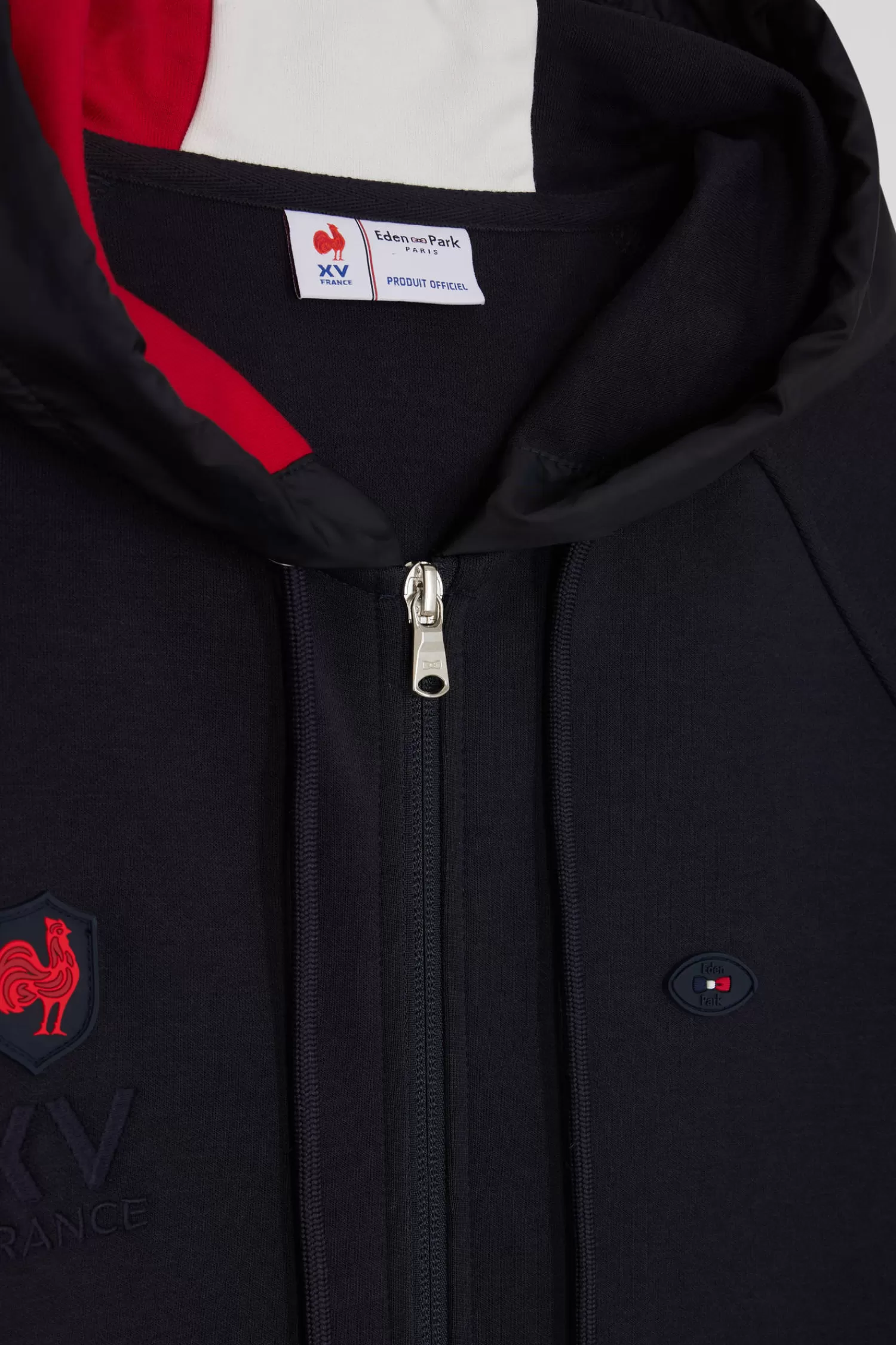 Eden Park Regular navy blue zipped XV de France cotton blend hoodie< Sweatshirts