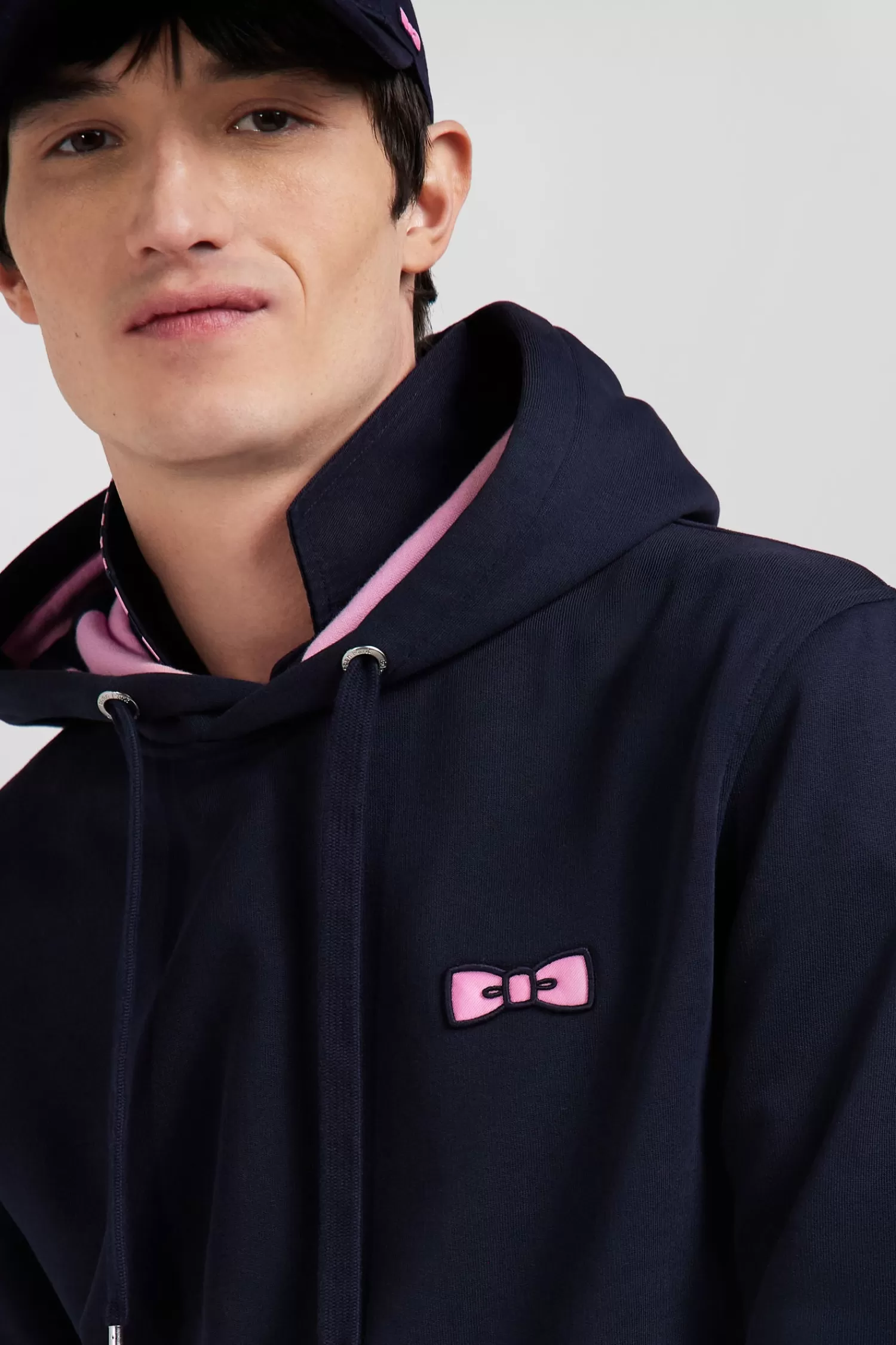 Eden Park Regular navy brushed cotton fleece hoodie with embroidery< Sweatshirts
