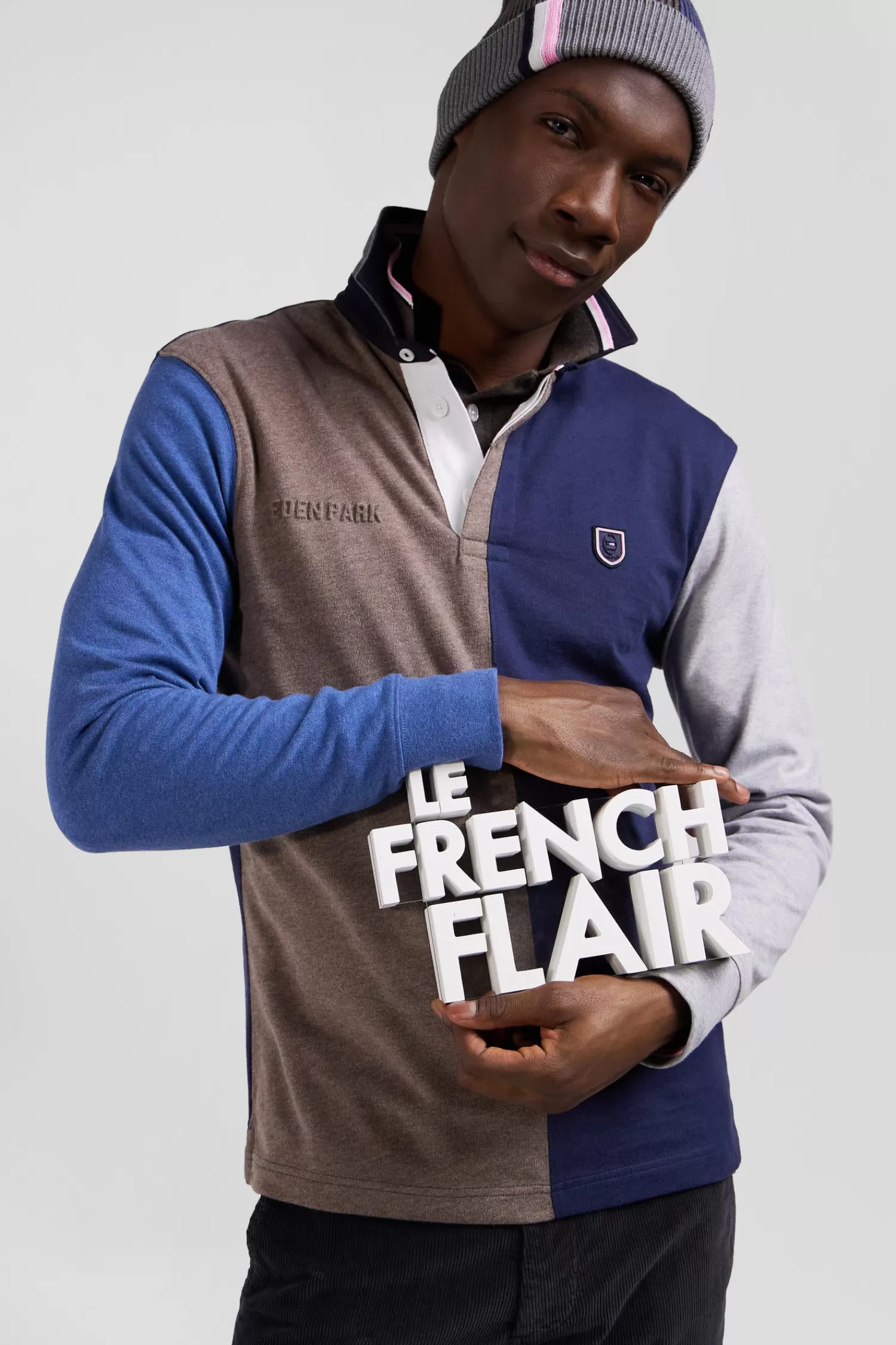 Eden Park Regular navy colorblock long-sleeved cotton rugby shirt< Rugby Shirts