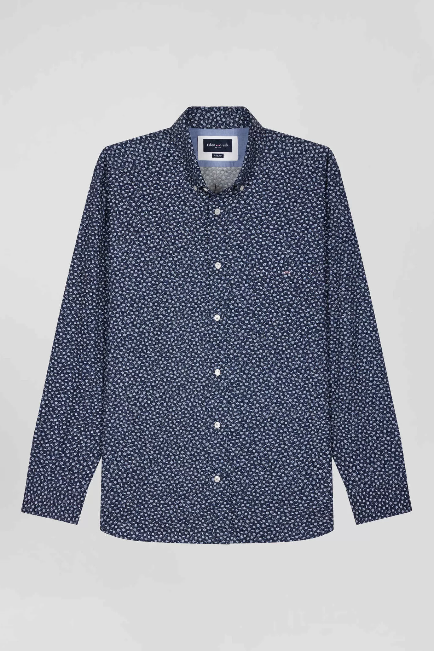 Eden Park Regular navy cotton poplin shirt with micro floral print< Shirts