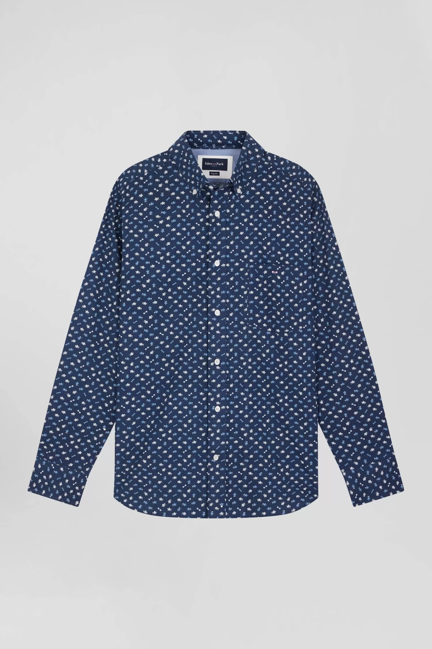 Eden Park Regular navy cotton poplin shirt with micro floral print< Shirts