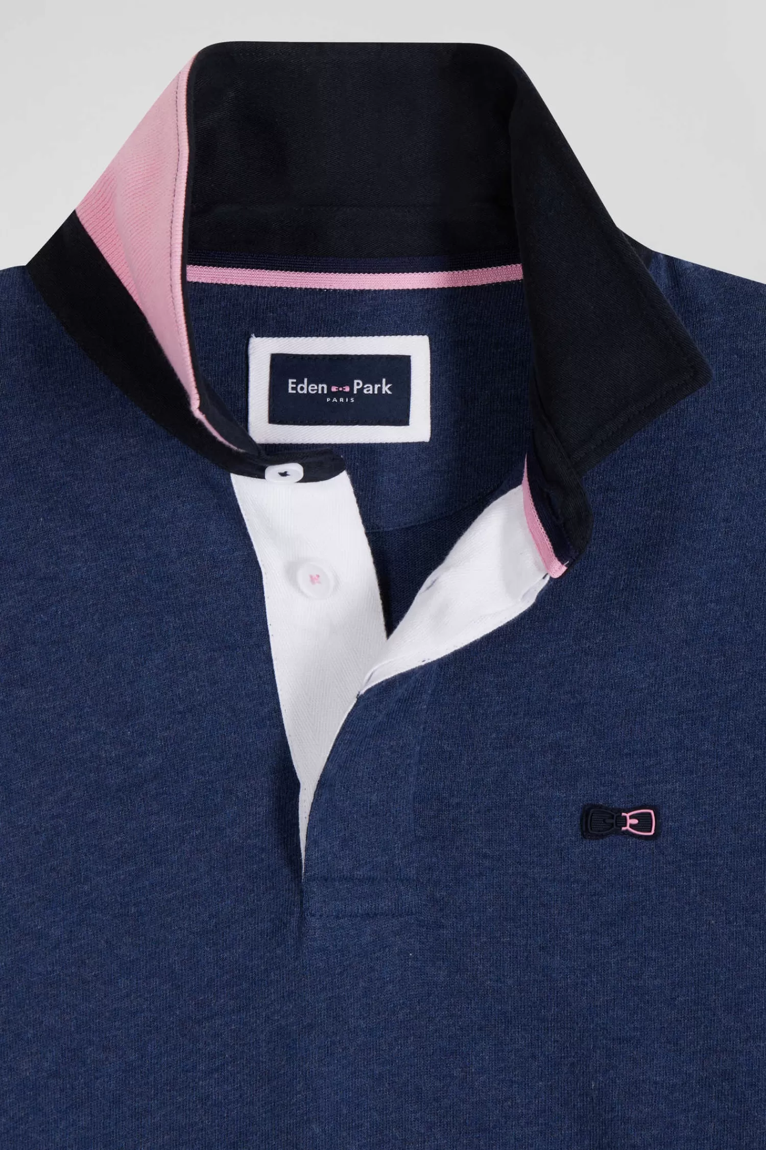 Eden Park Regular navy long-sleeved cotton rugby shirt with bow tie details< Rugby Shirts