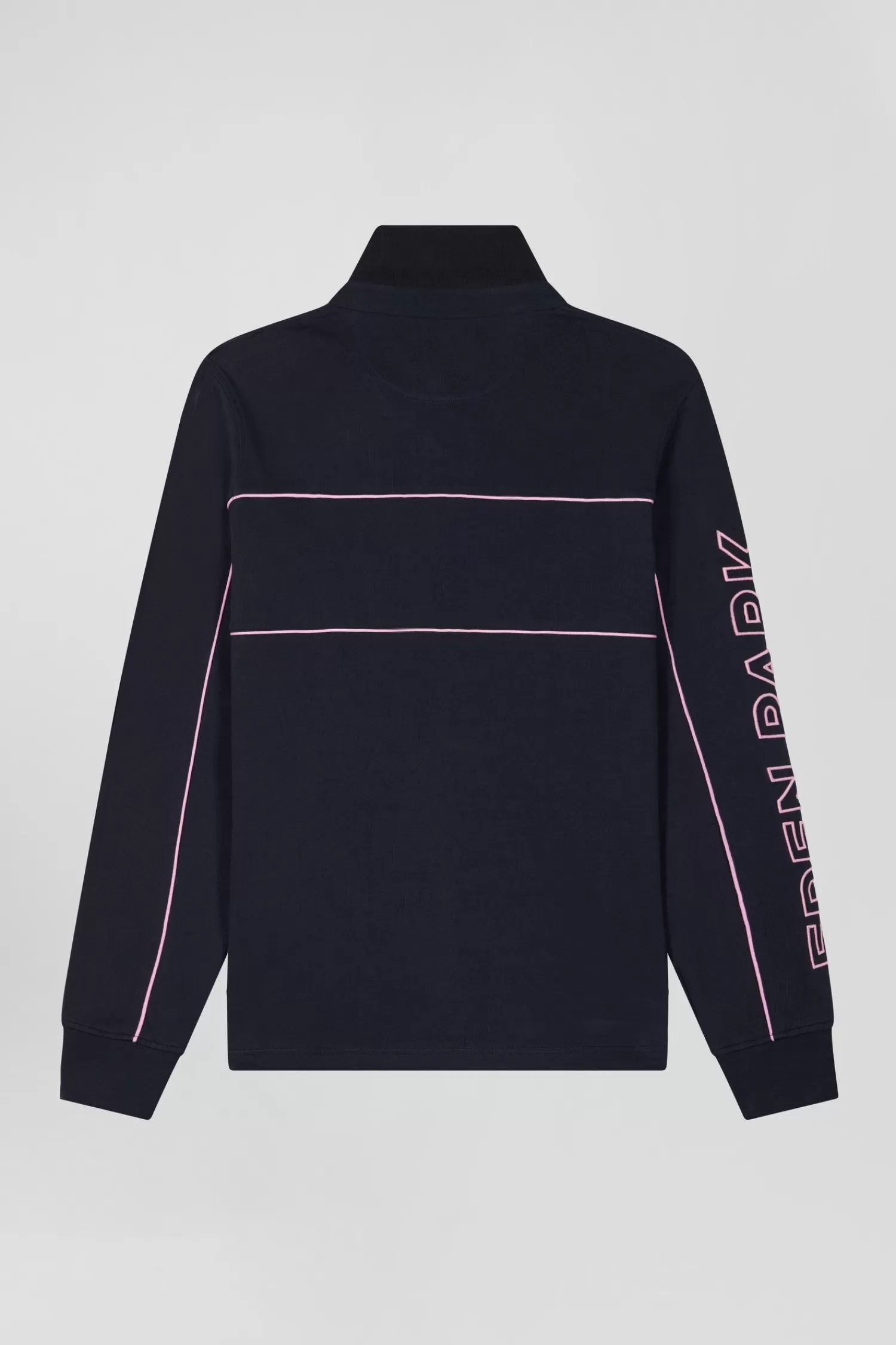 Eden Park Regular navy long-sleeved cotton rugby shirt with pink piping and embroidery< Rugby Shirts