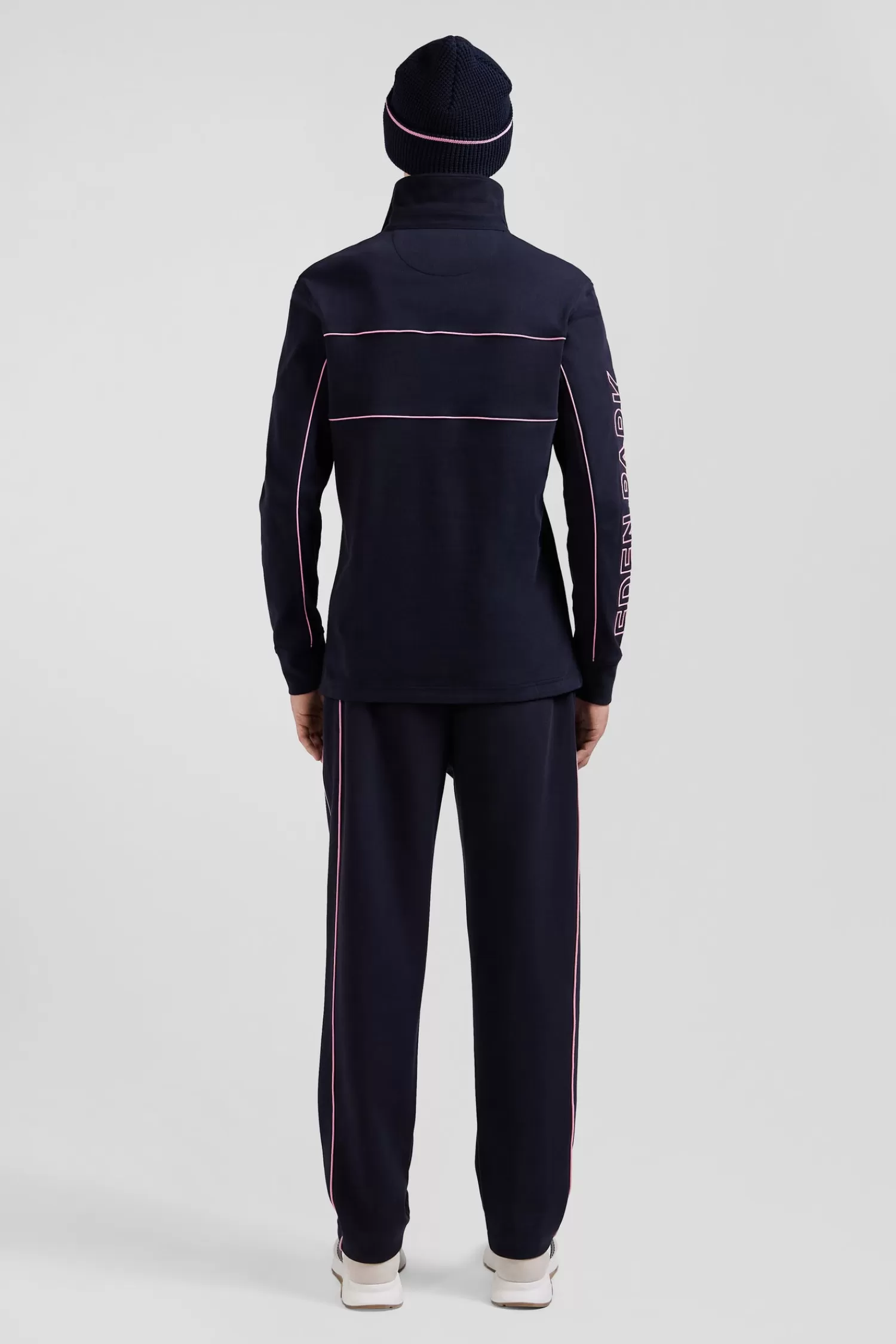 Eden Park Regular navy long-sleeved cotton rugby shirt with pink piping and embroidery< Rugby Shirts